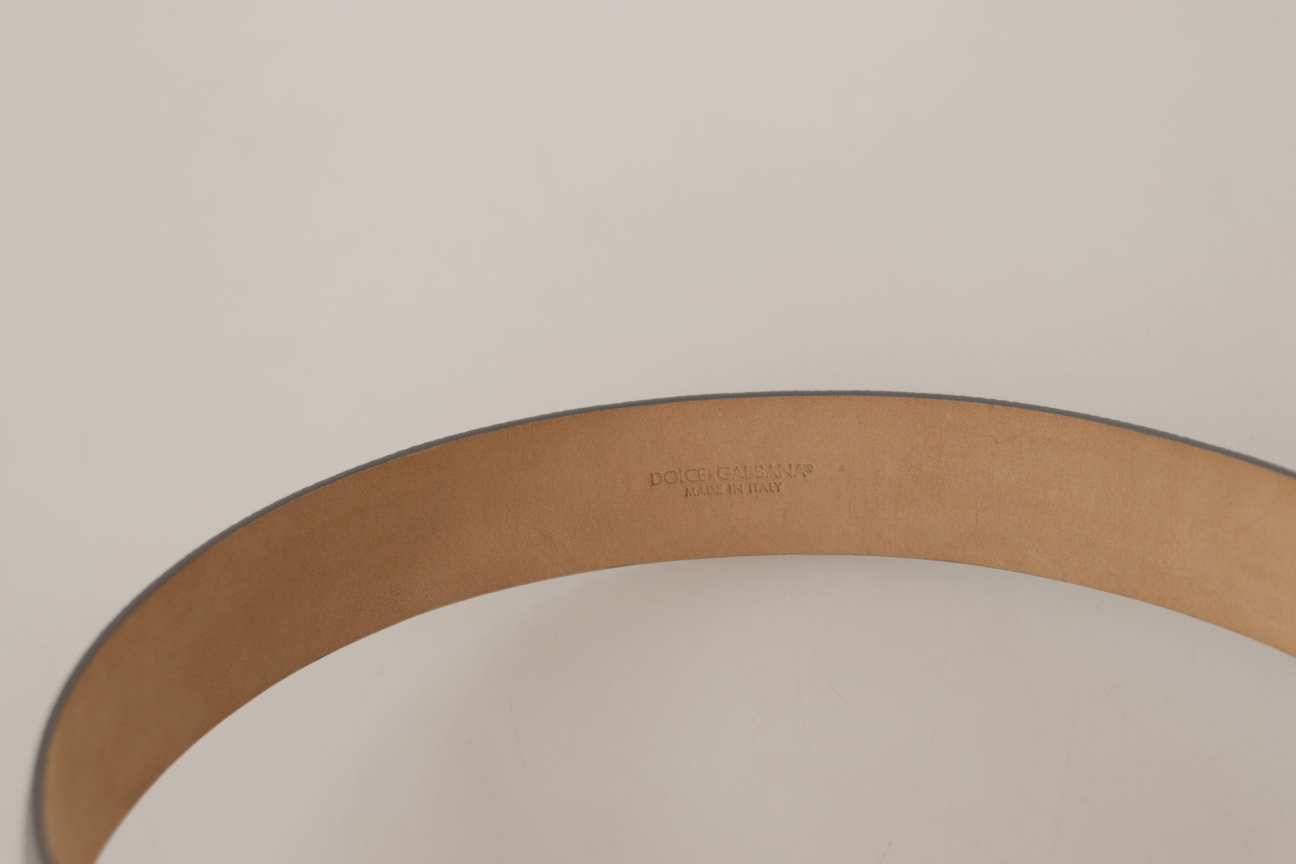 Dolce & Gabbana Elegant Silver Leather Belt with Engraved Women's Buckle