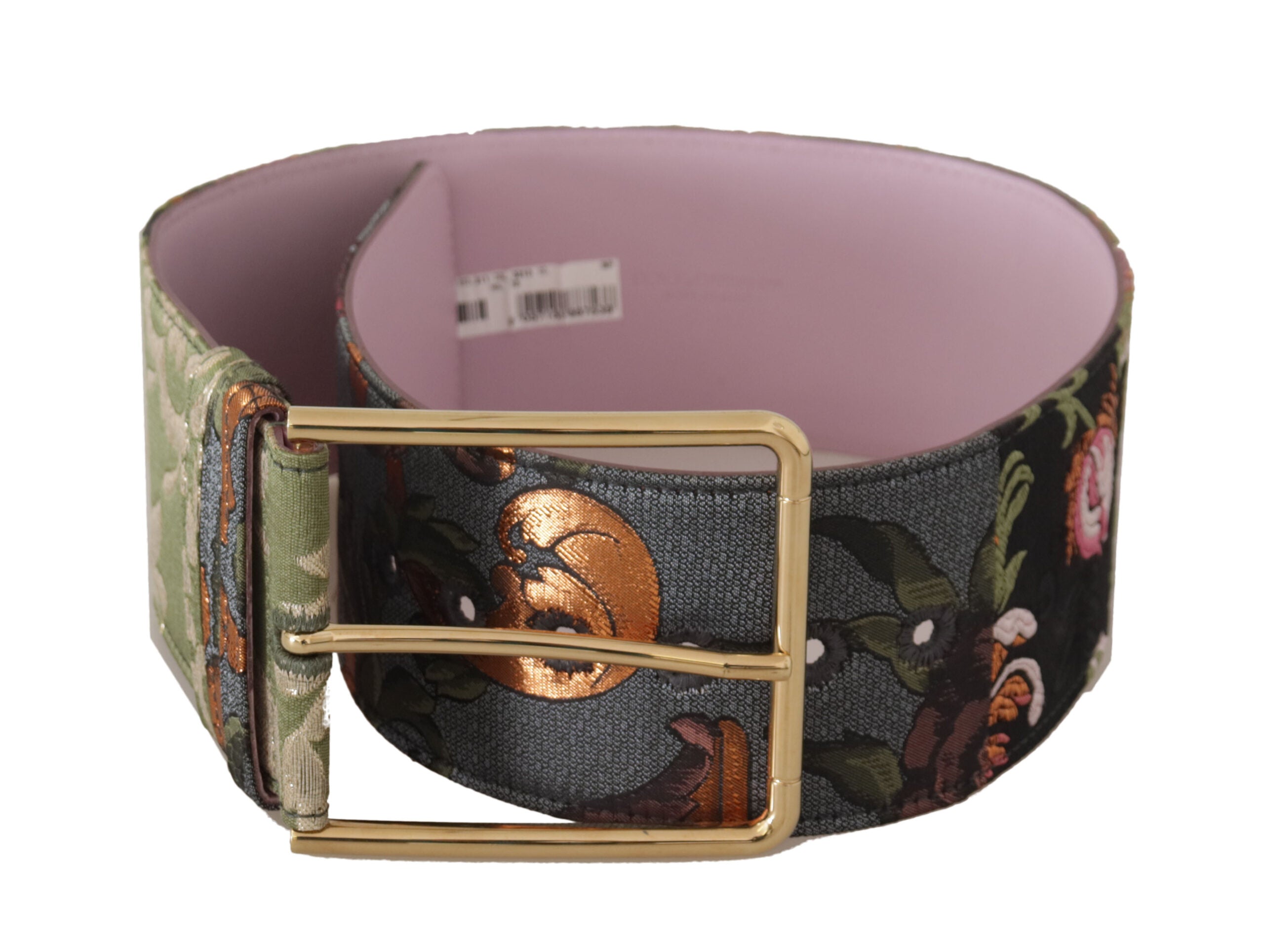 Dolce & Gabbana Multicolor Leather Embroidered Gold Metal Buckle Women's Belt