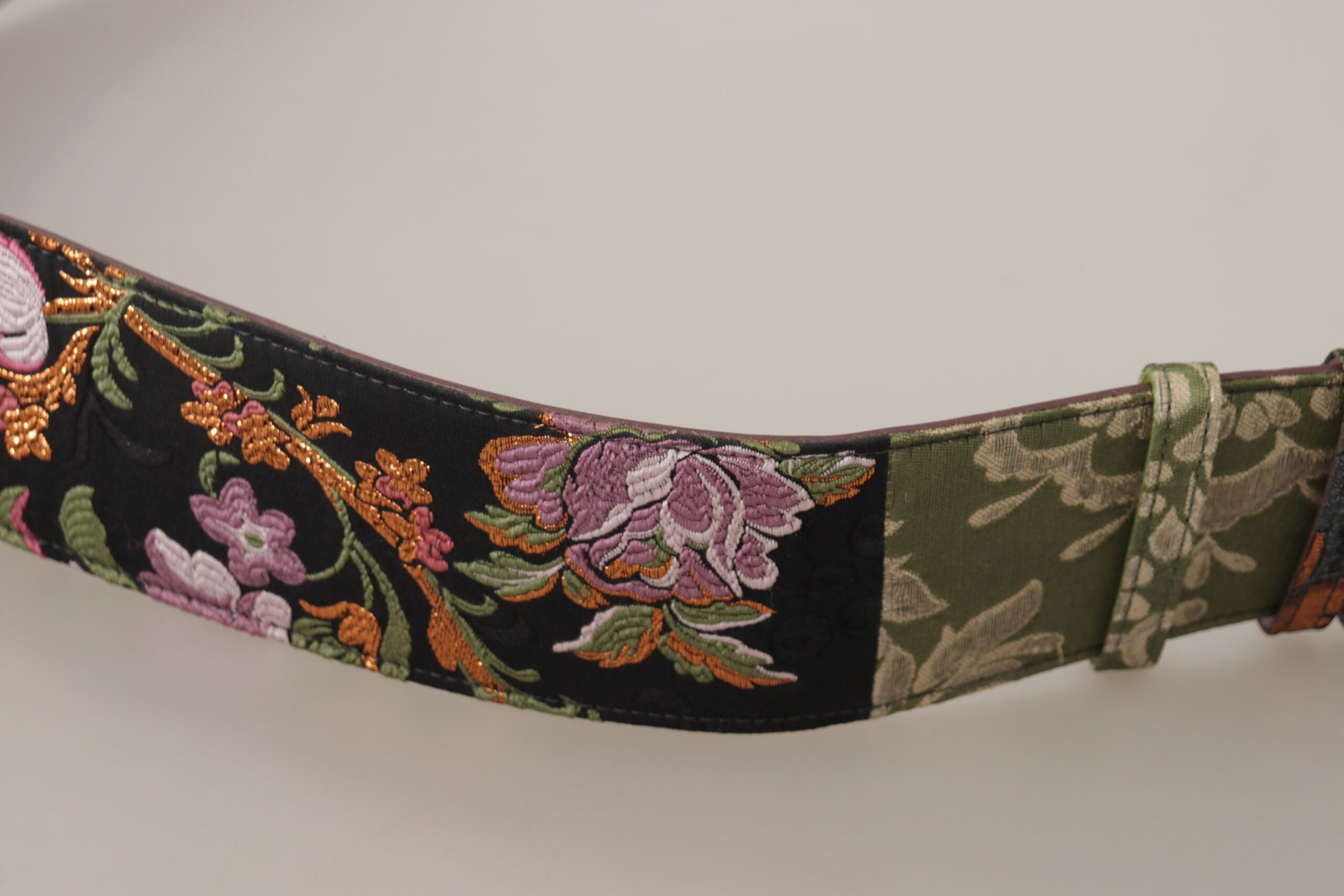 Dolce & Gabbana Multicolor Leather Embroidered Gold Metal Buckle Women's Belt