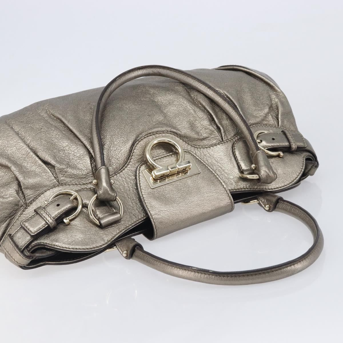 Salvatore Ferragamo Vintage Gancini Top Handle Leather Gold Leather Handbag (Pre-Owned)