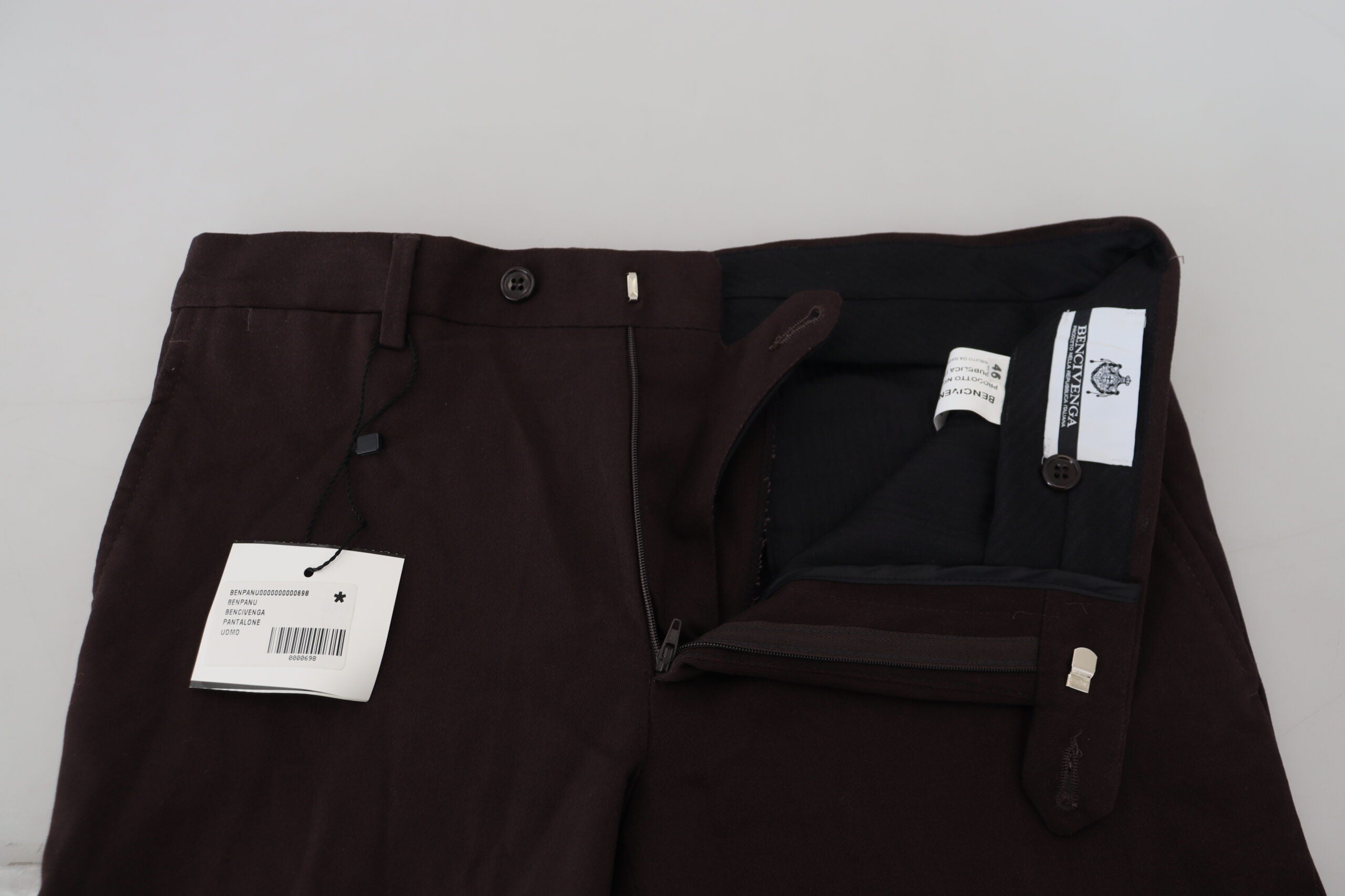 BENCIVENGA Brown Cotton Tapered Formal Men Men's Pants