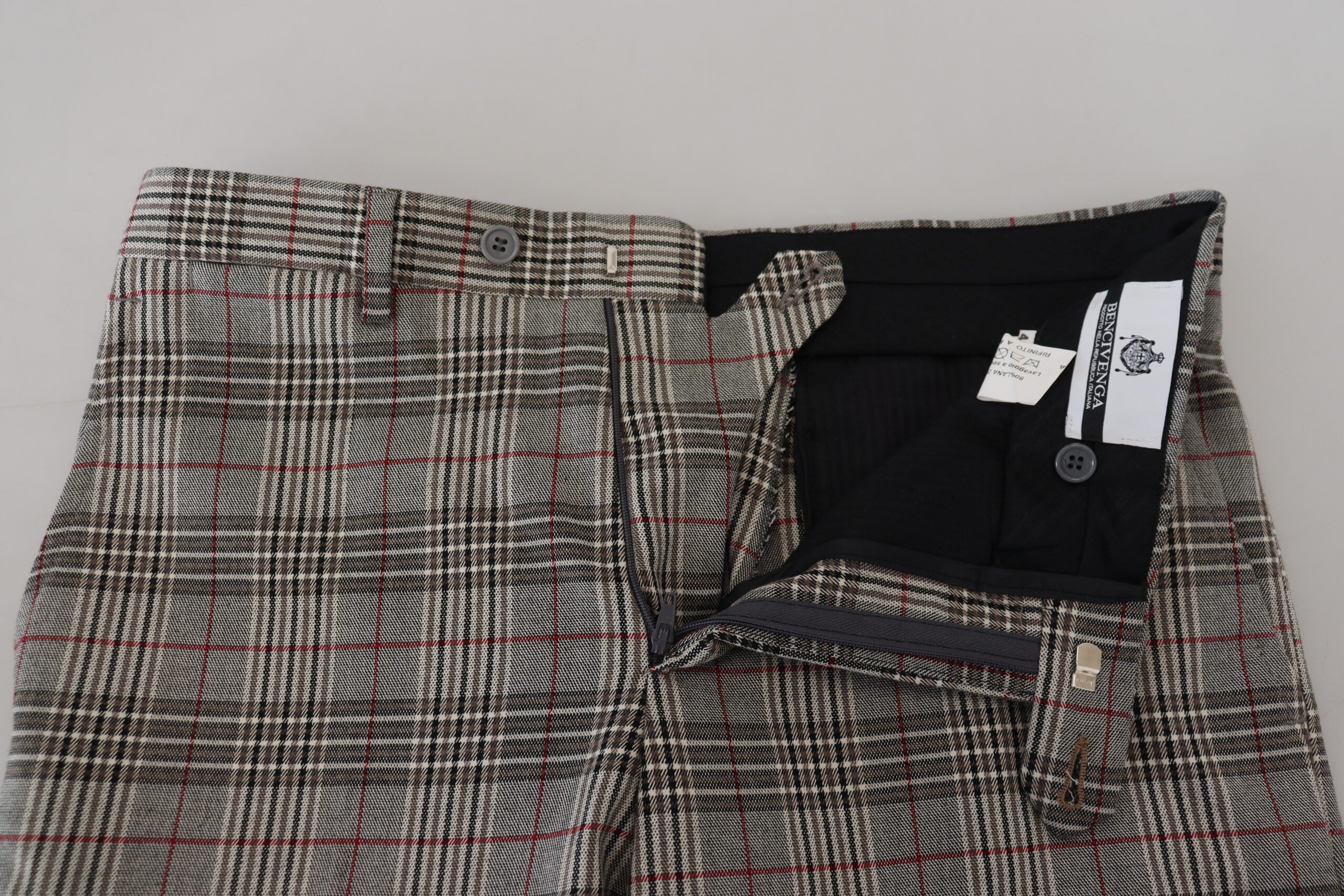 BENCIVENGA Elegant Gray Checkered Slim Men's Men's Pants