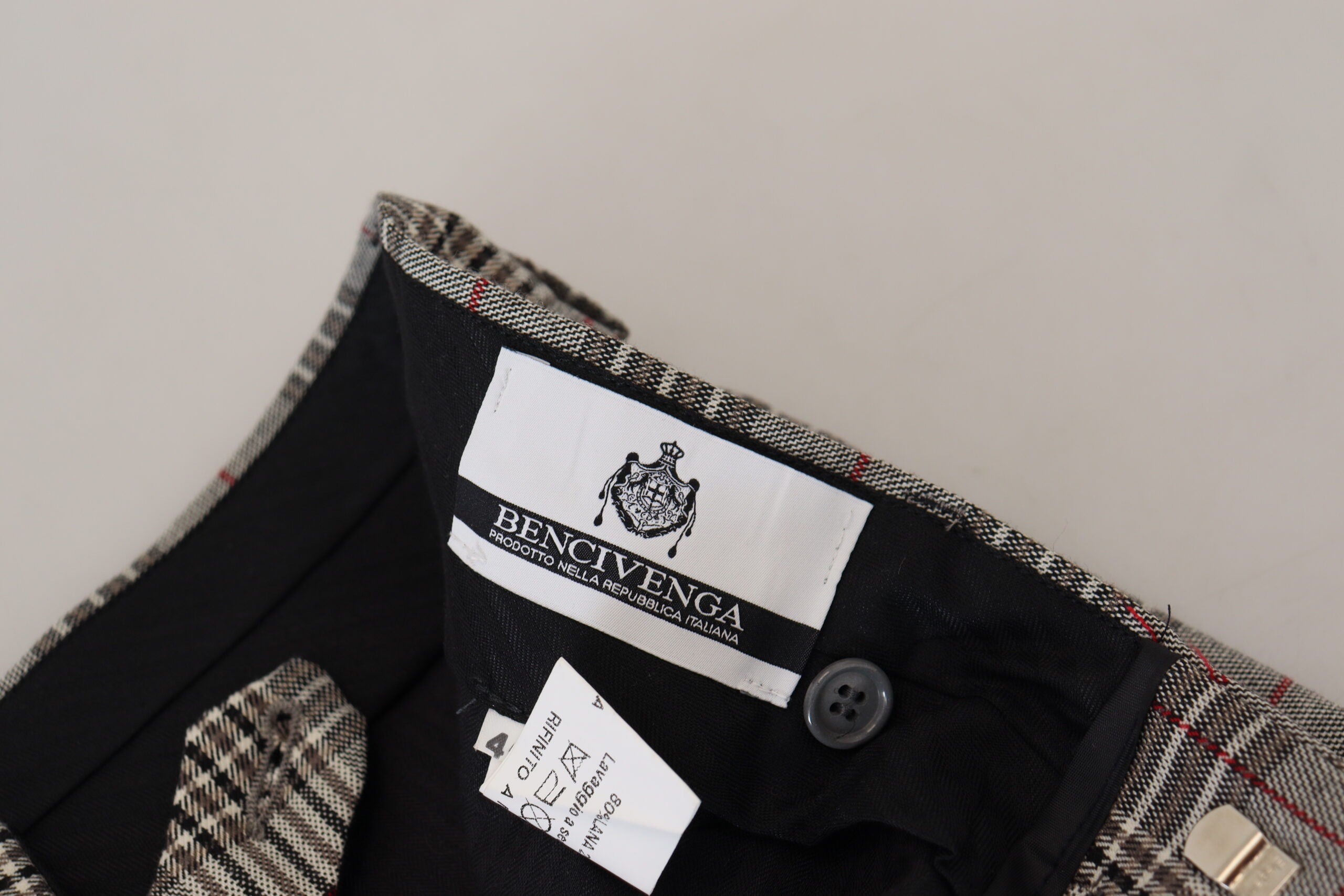 BENCIVENGA Elegant Gray Checkered Slim Men's Men's Pants