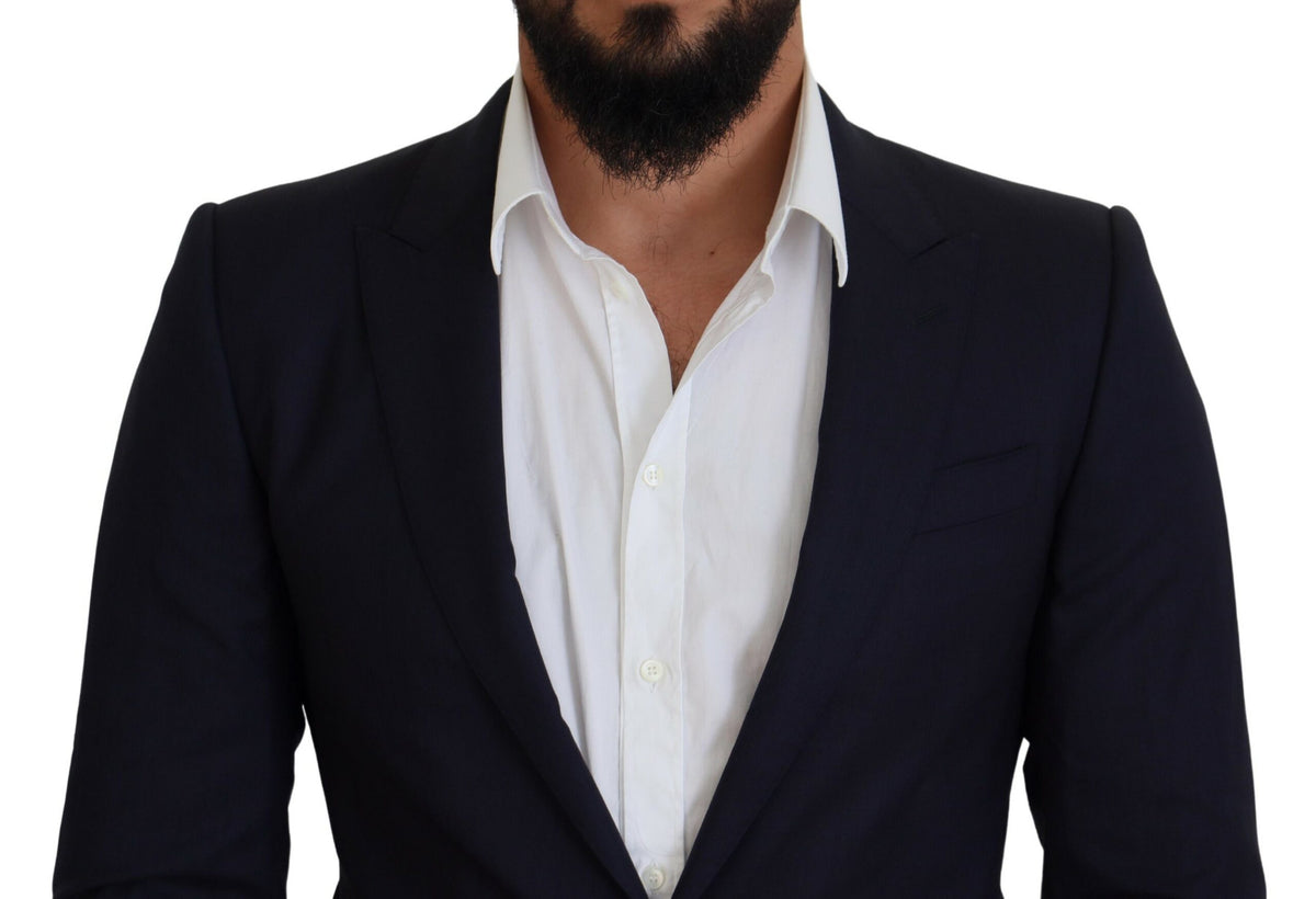 Dolce & Gabbana Blue Wool Slim Fit Formal Coat Men's Blazer