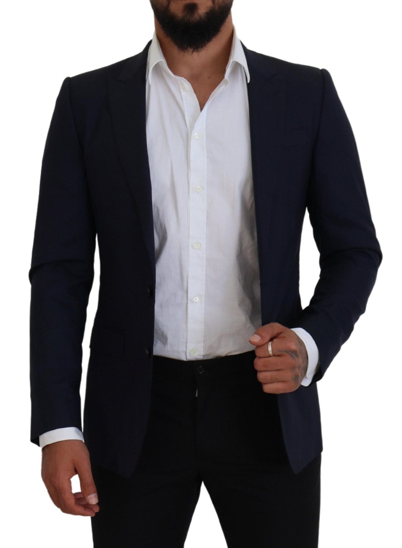 Dolce & Gabbana Blue Wool Slim Fit Formal Coat Men's Blazer