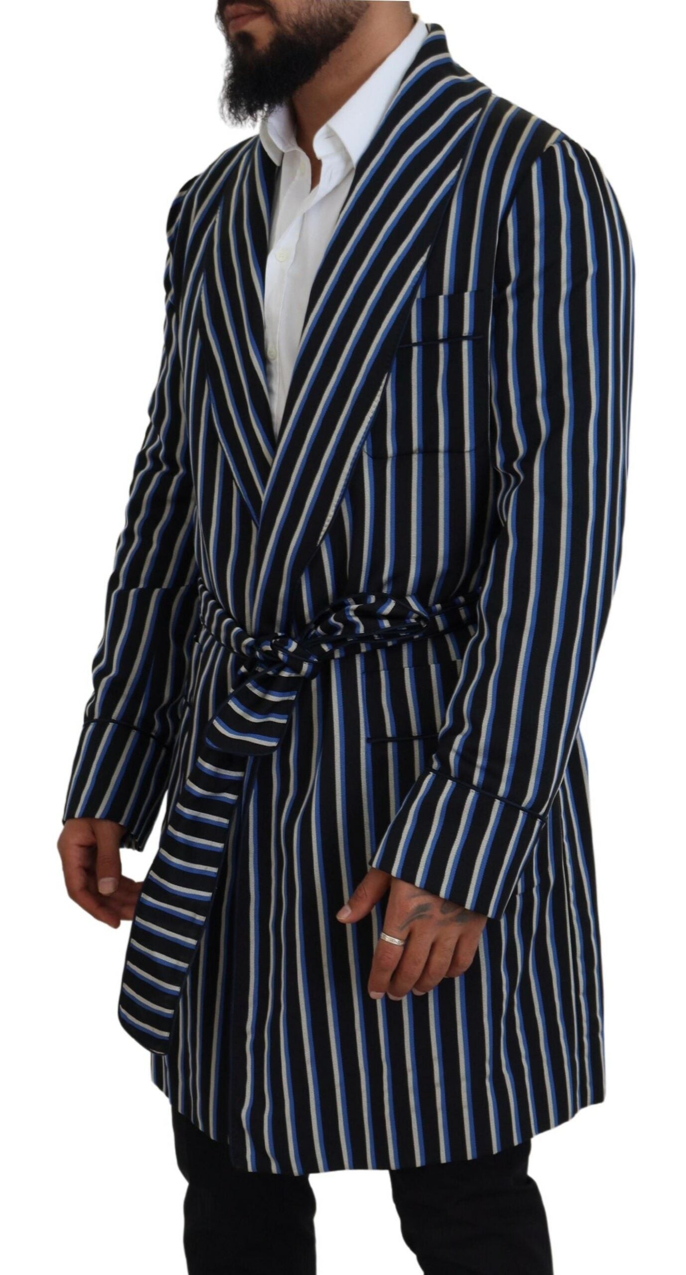 Dolce & Gabbana Black Blue Martini Printed Lining Men's Robe