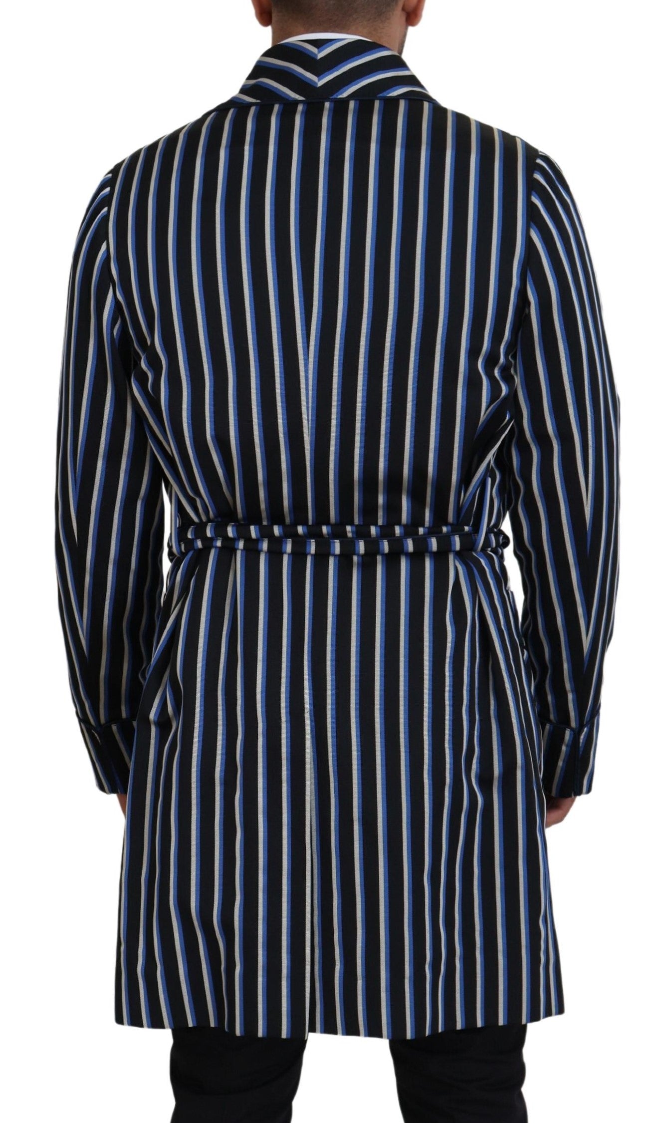 Dolce & Gabbana Black Blue Martini Printed Lining Men's Robe