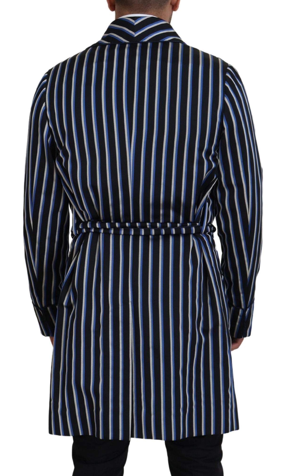 Dolce & Gabbana Black Blue Martini Printed Lining Men's Robe