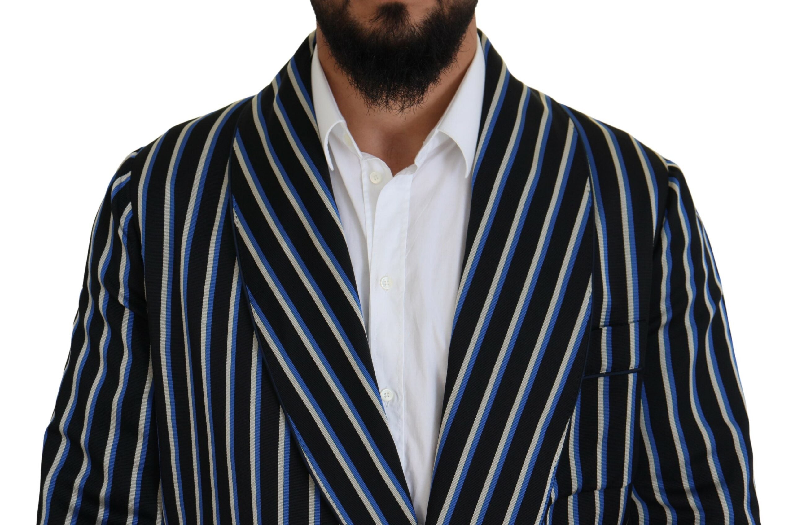 Dolce & Gabbana Black Blue Martini Printed Lining Men's Robe