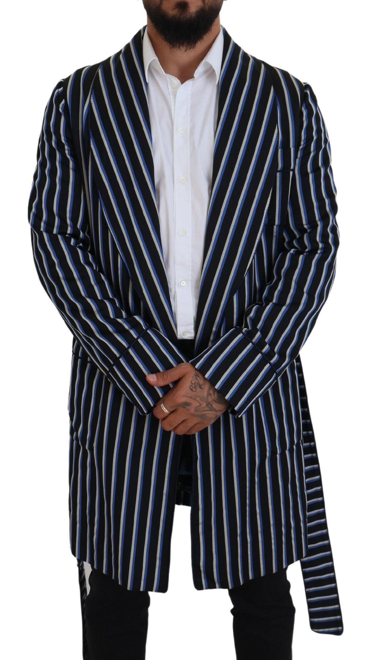 Dolce & Gabbana Black Blue Martini Printed Lining Men's Robe