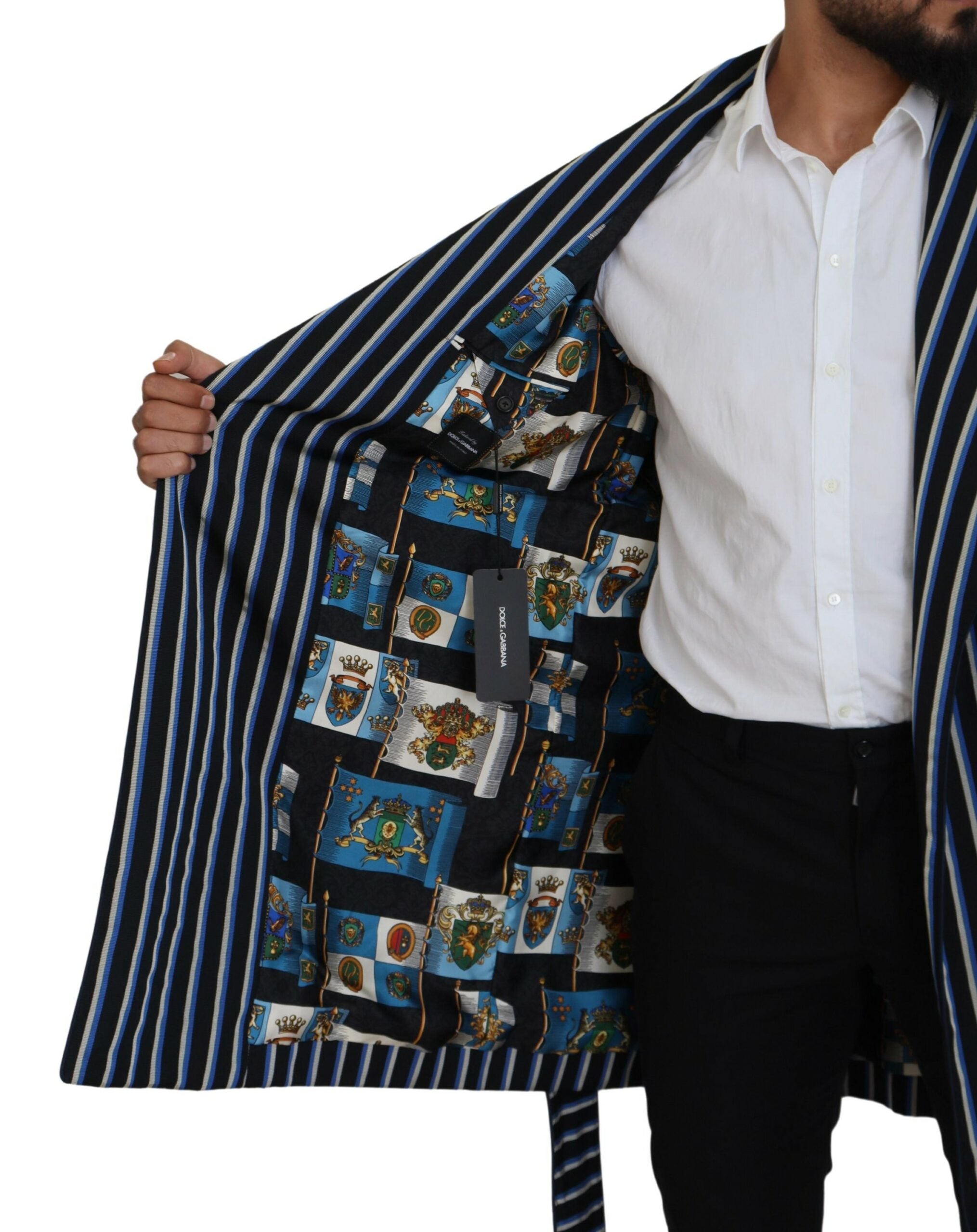 Dolce & Gabbana Black Blue Martini Printed Lining Men's Robe
