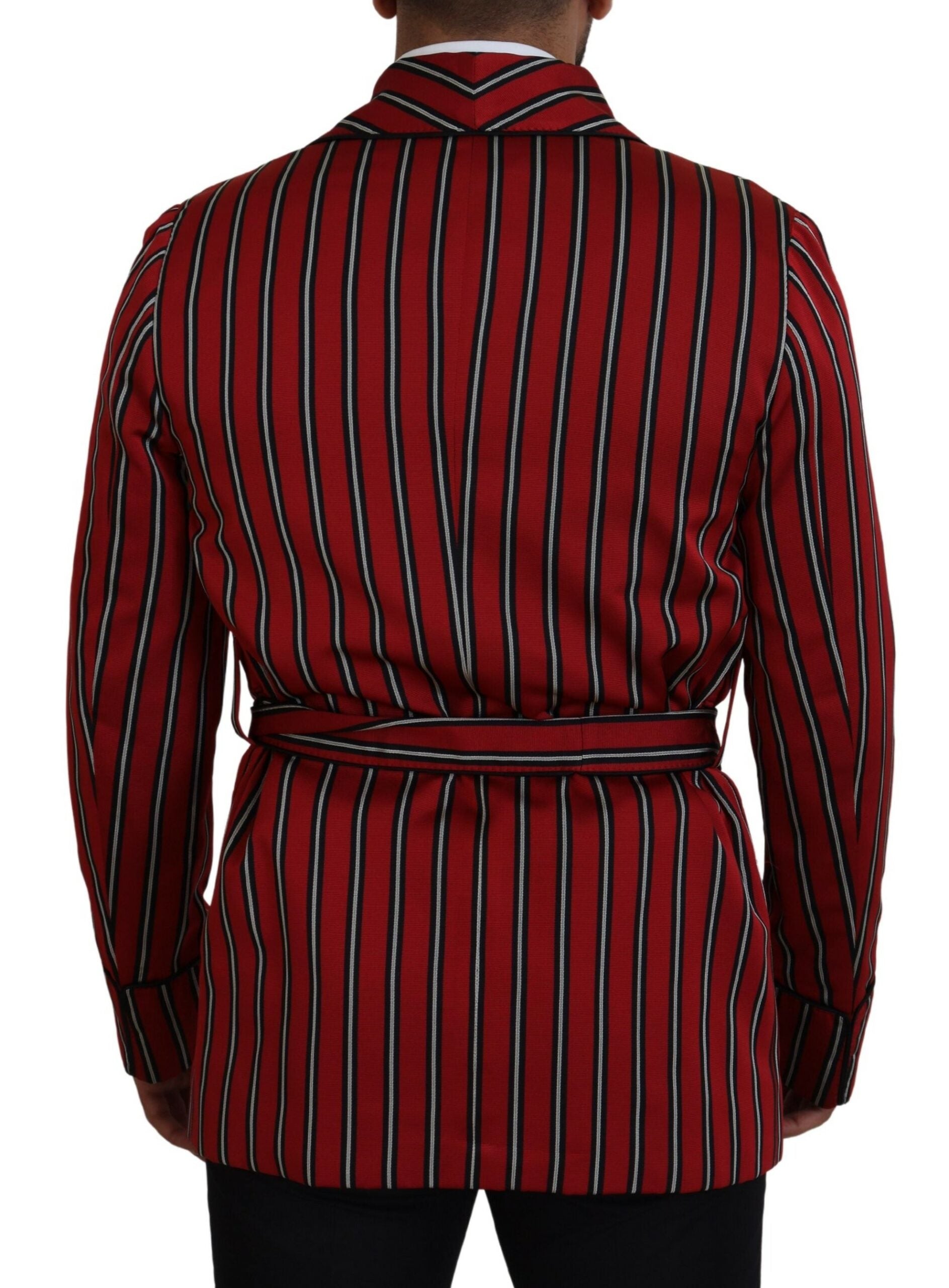 Dolce & Gabbana Elegant Red Striped Long Robe Luxury Men's Wear