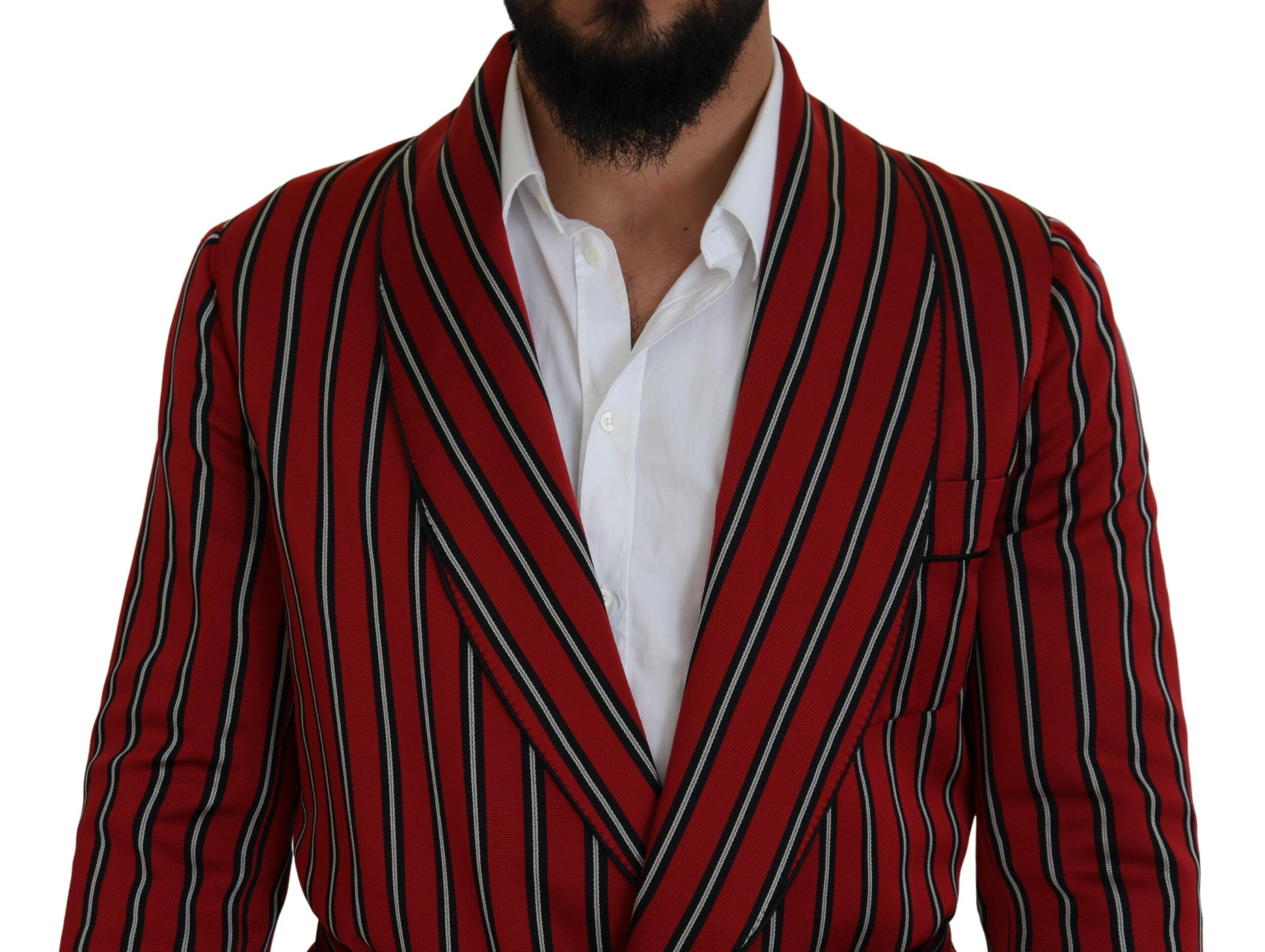 Dolce & Gabbana Elegant Red Striped Long Robe Luxury Men's Wear