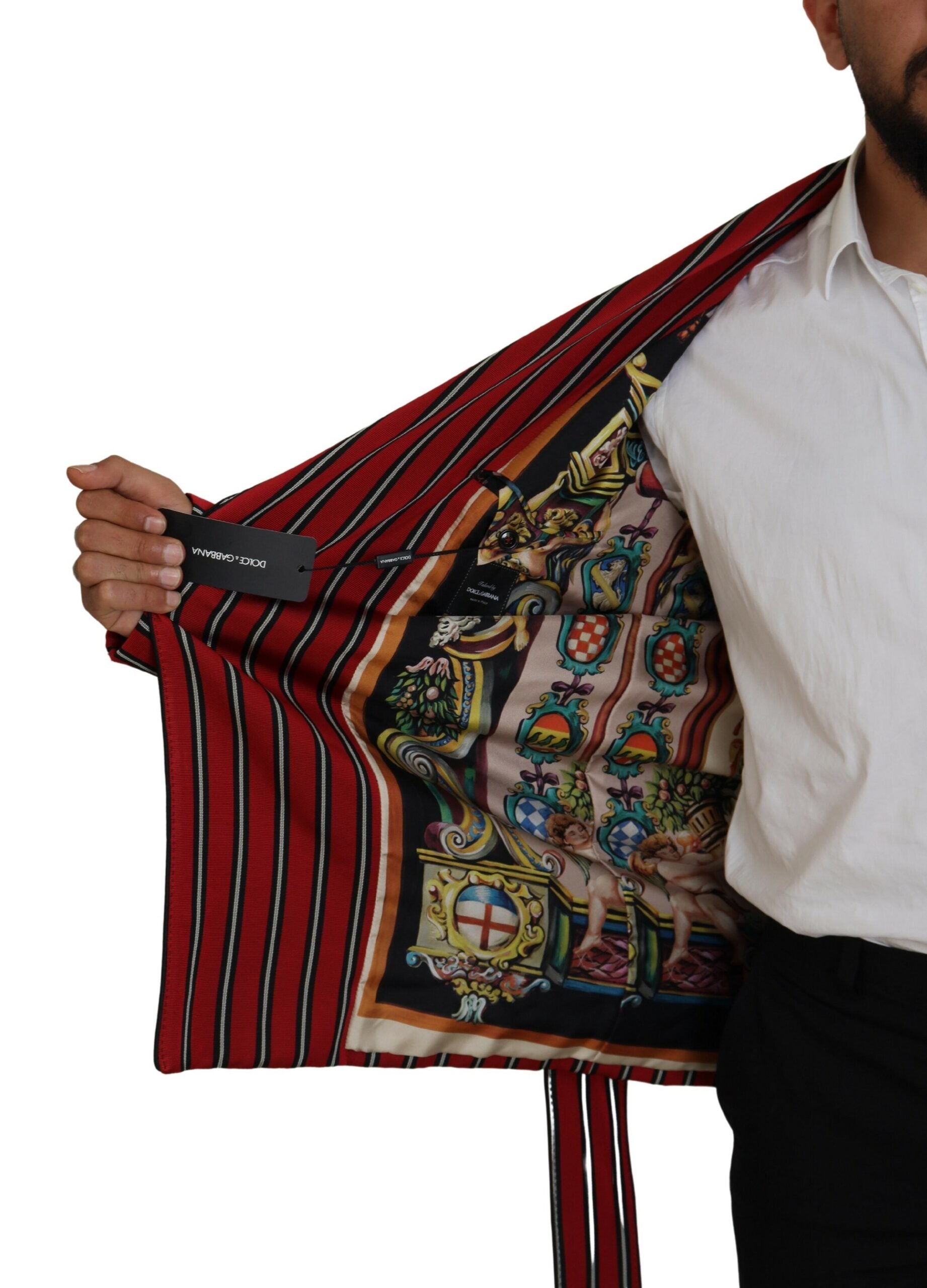 Dolce & Gabbana Elegant Red Striped Long Robe Luxury Men's Wear