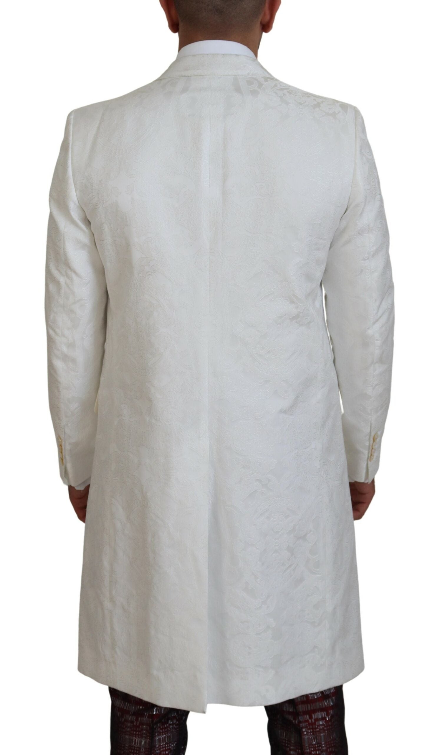 Dolce & Gabbana Elegant White Floral Brocade Trench Men's Coat