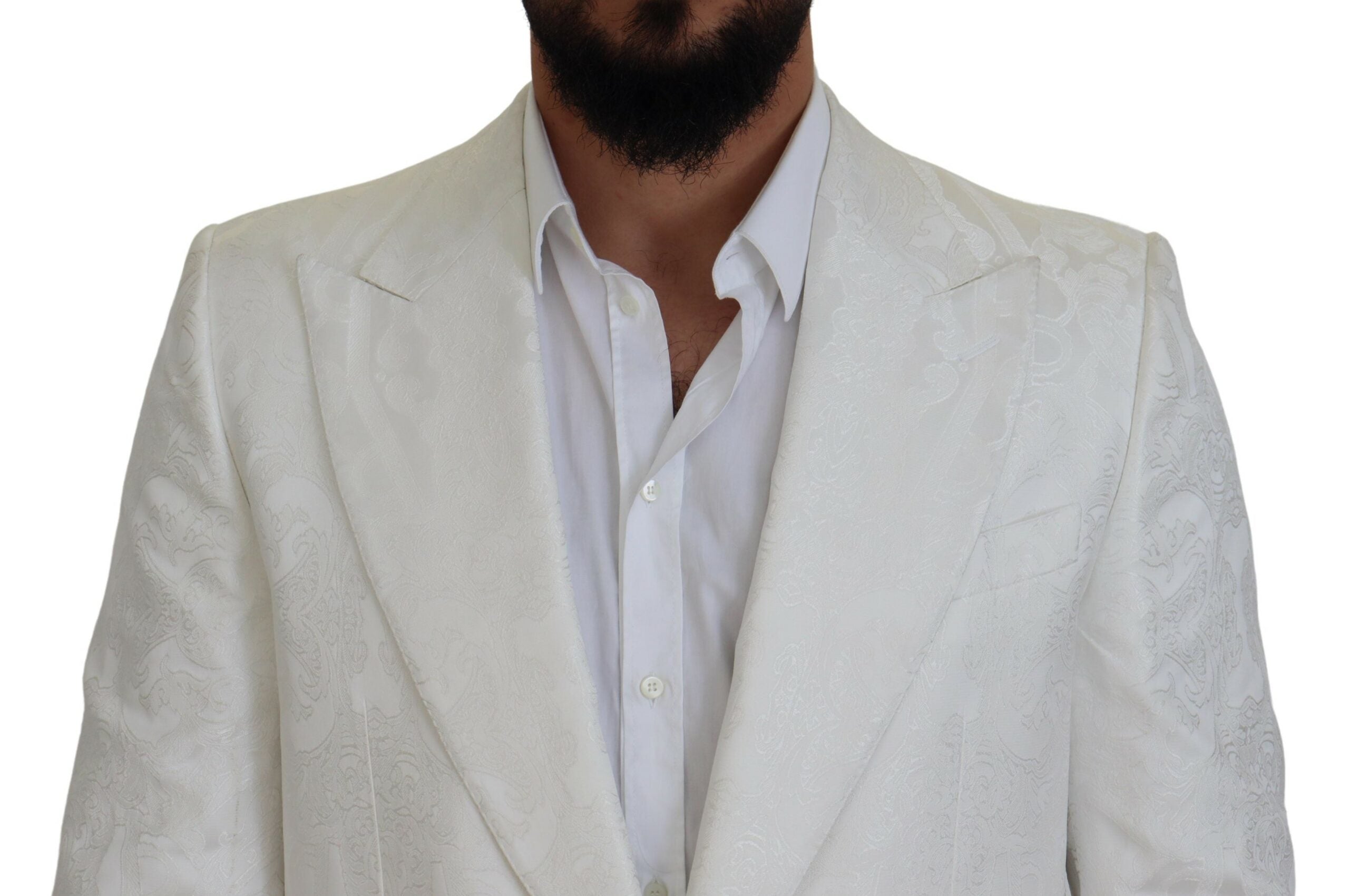Dolce & Gabbana Elegant White Floral Brocade Trench Men's Coat