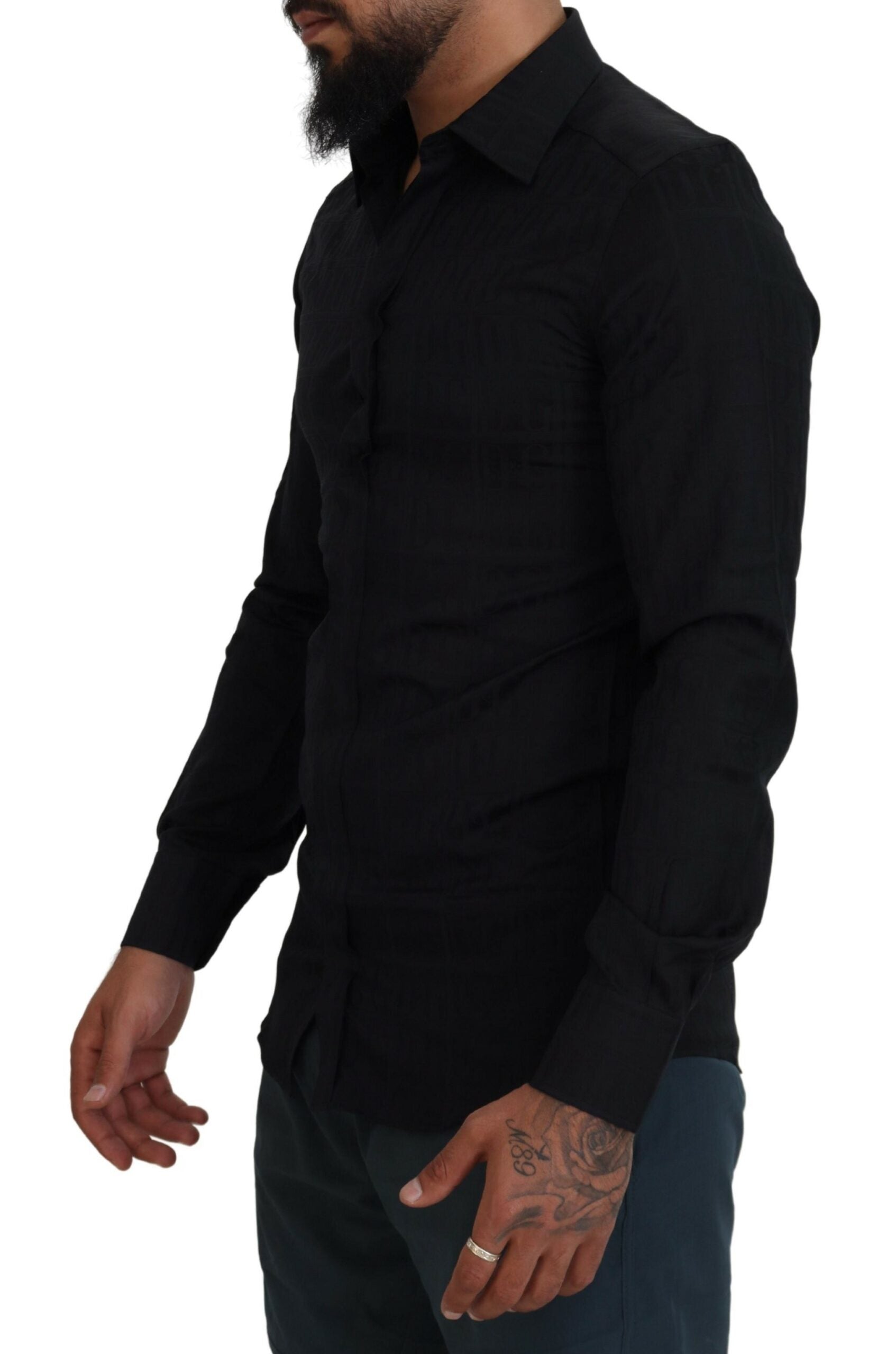 Dolce & Gabbana Elegant Slim Fit Black Cotton Dress Men's Shirt