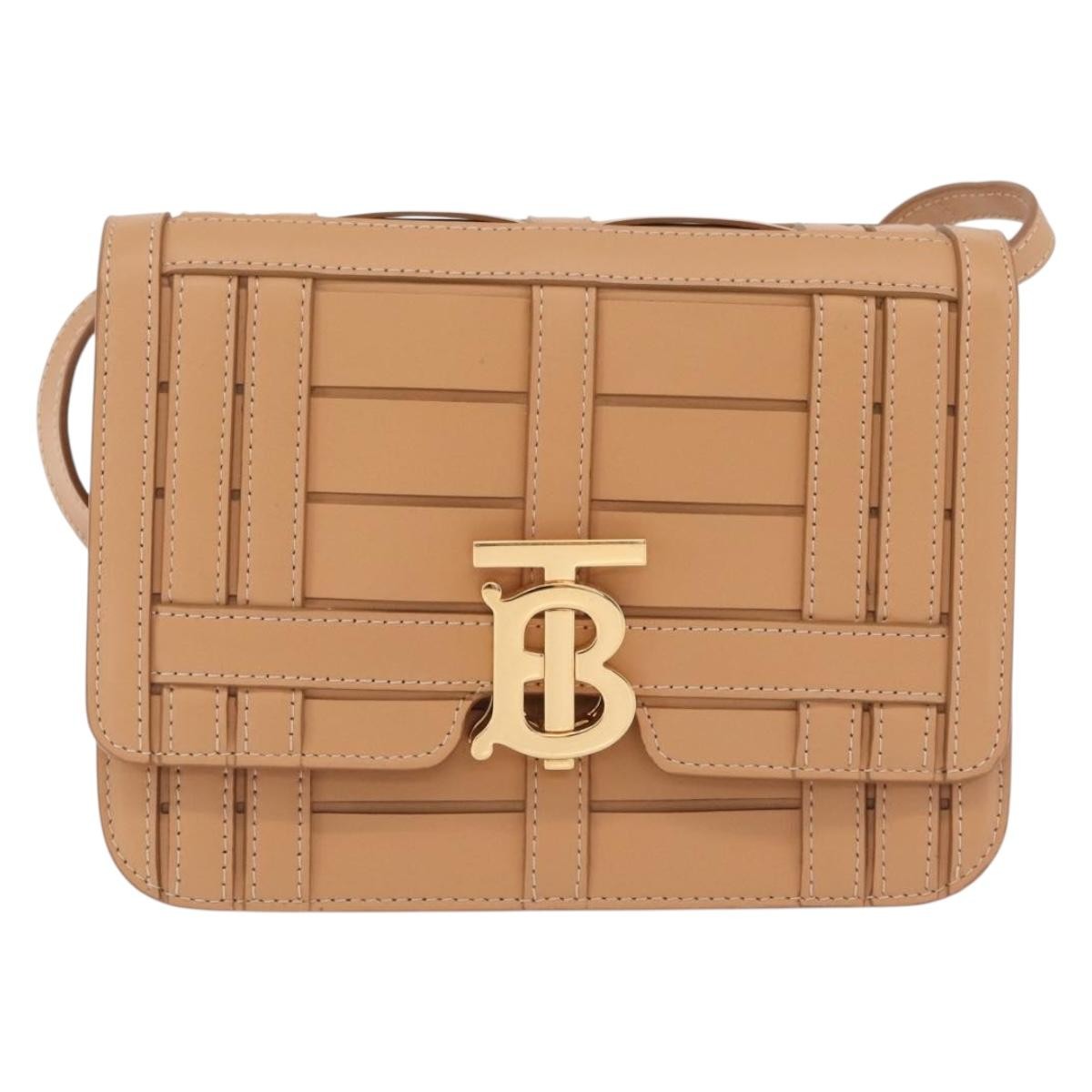 Burberry Tb Flap Woven Leather Beige Leather Handbag (Pre-Owned)