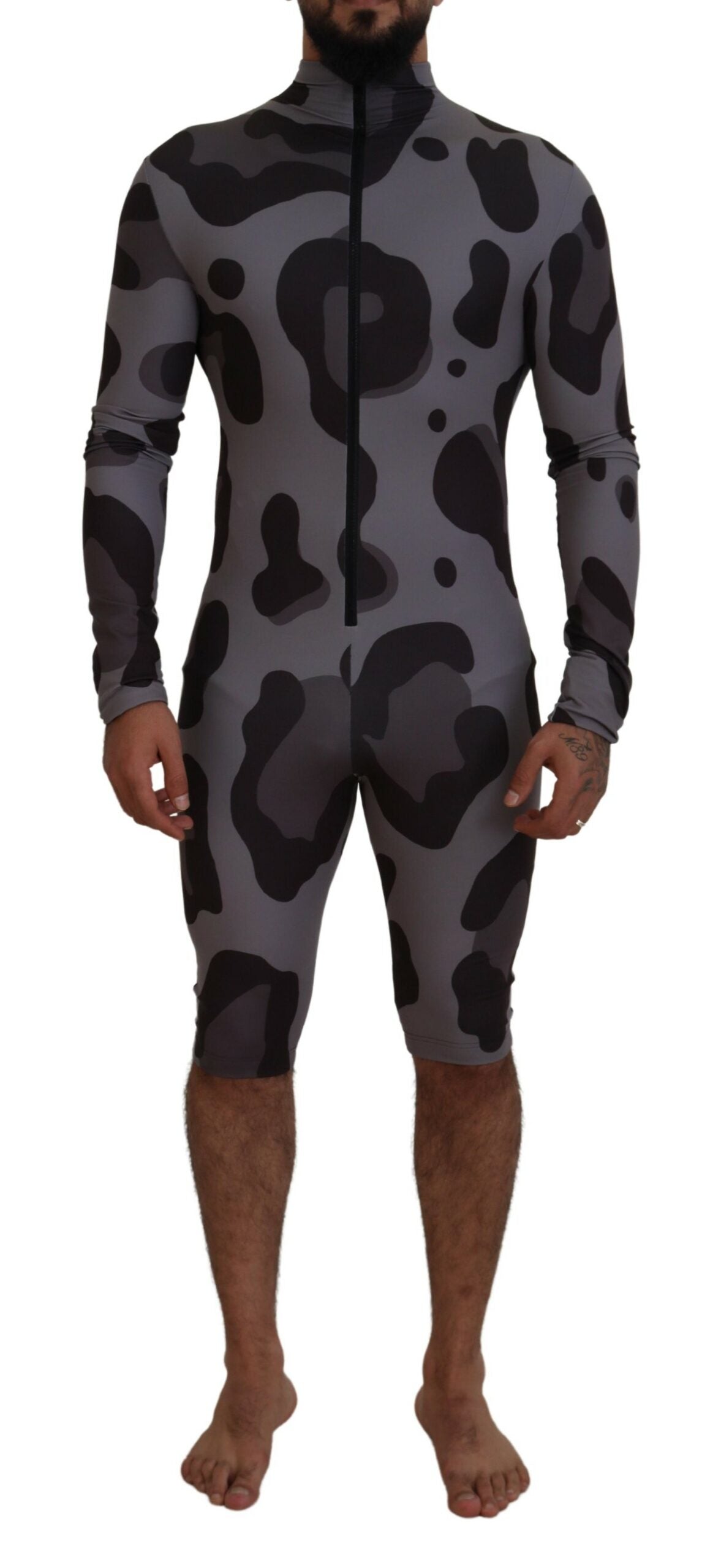 Dolce & Gabbana Gray Patterned Polyester Wetsuit Men's Swimwear