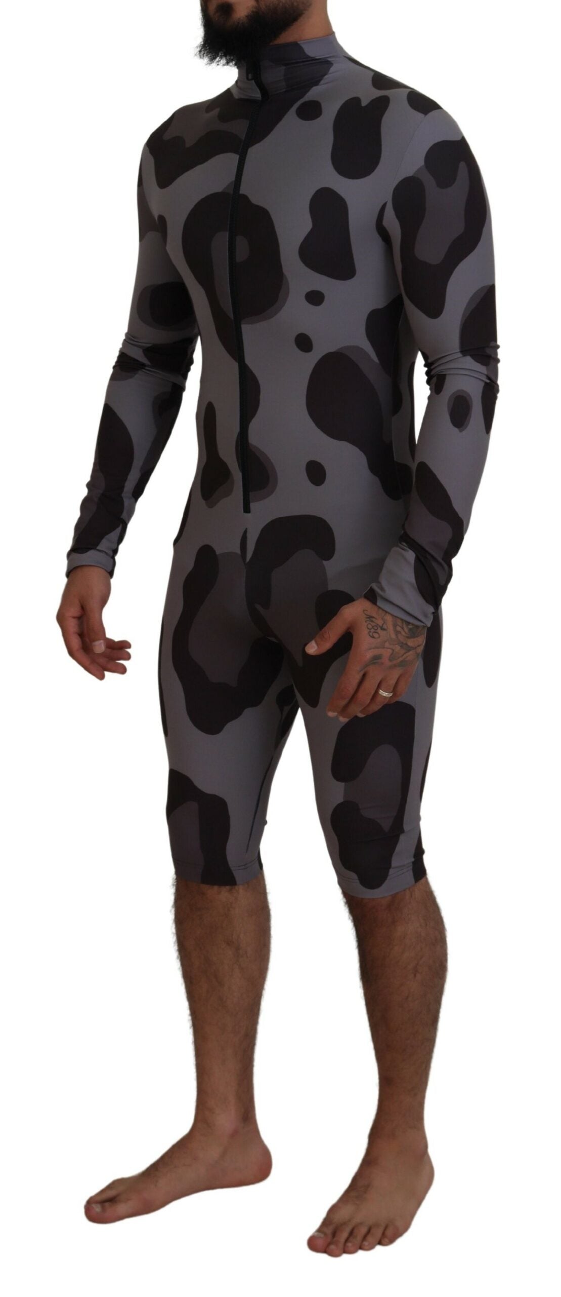 Dolce & Gabbana Gray Patterned Polyester Wetsuit Men's Swimwear