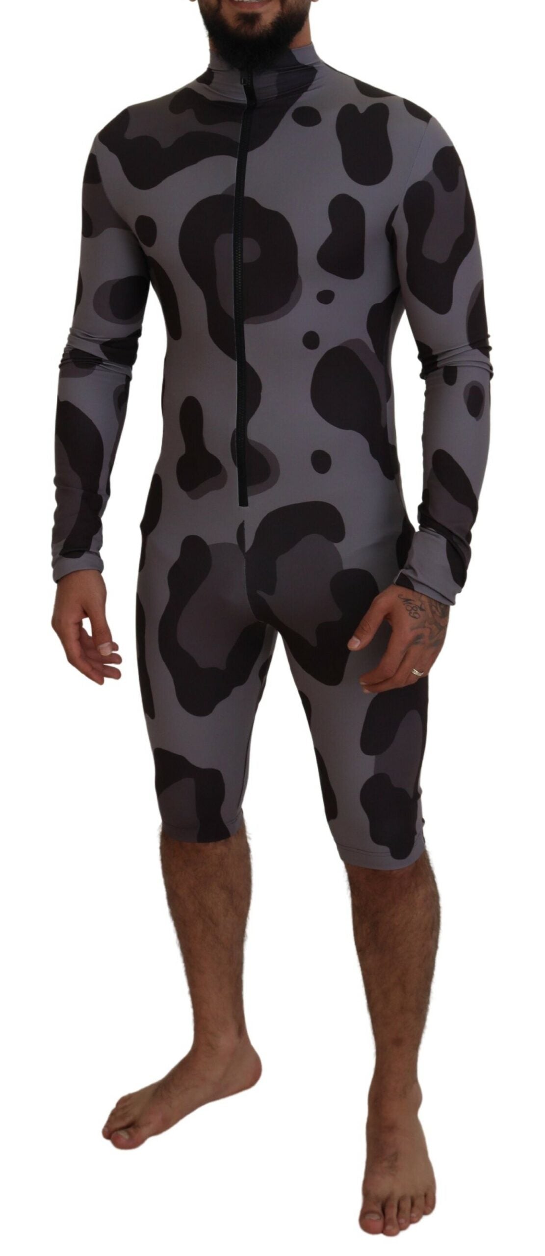Dolce & Gabbana Gray Patterned Polyester Wetsuit Men's Swimwear