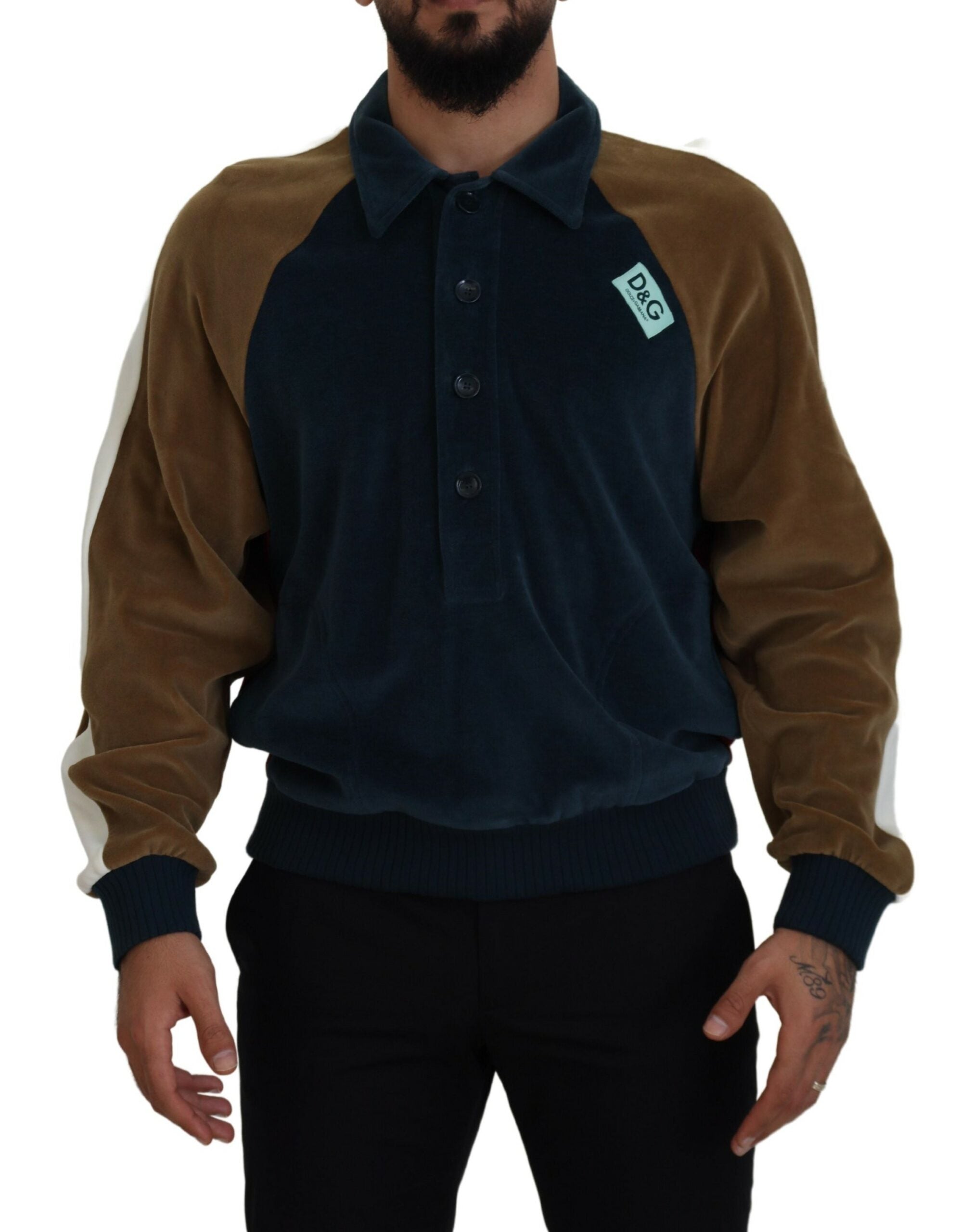 Dolce & Gabbana Multicolor Cotton Collared Pullover Men's Sweater
