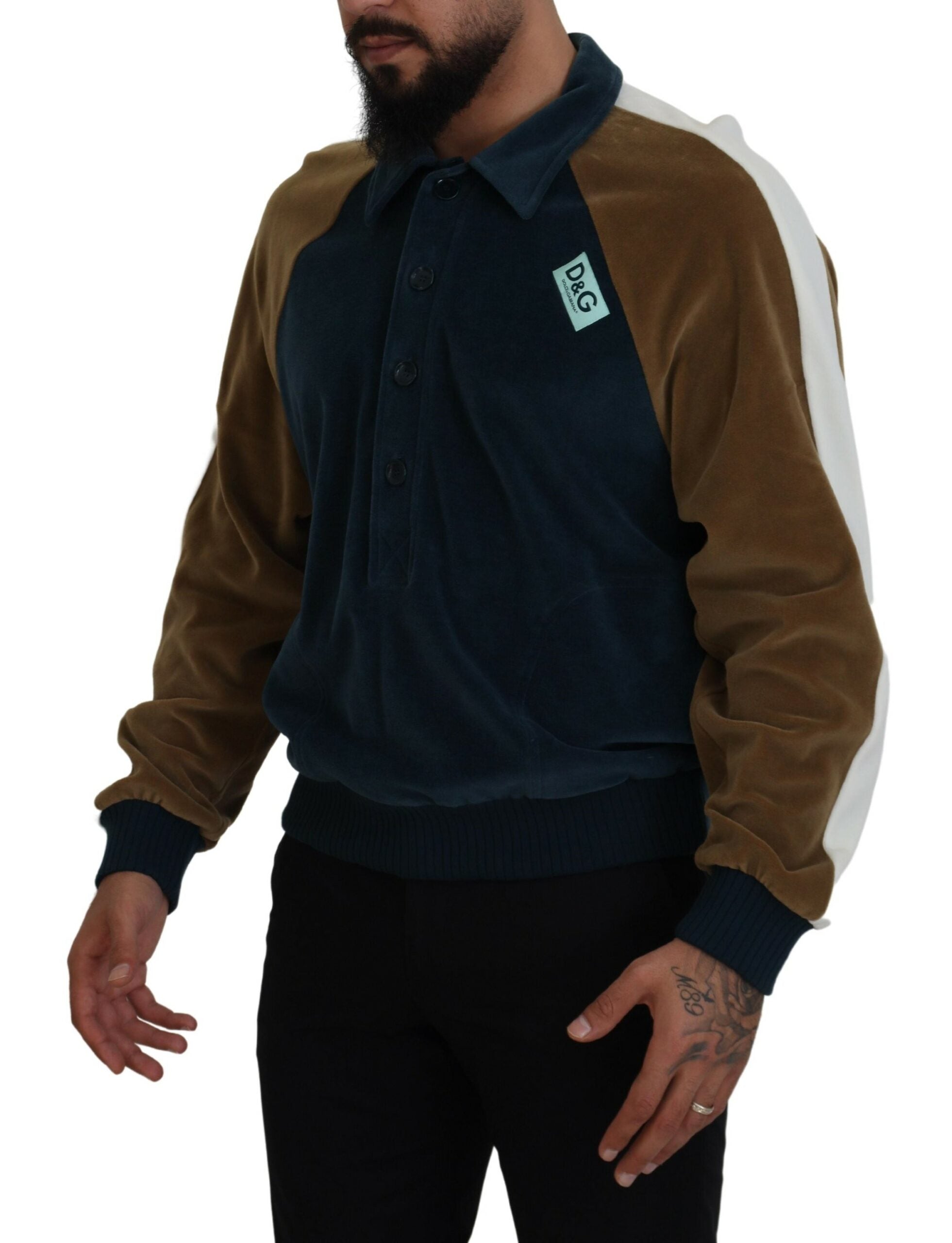 Dolce & Gabbana Multicolor Cotton Collared Pullover Men's Sweater