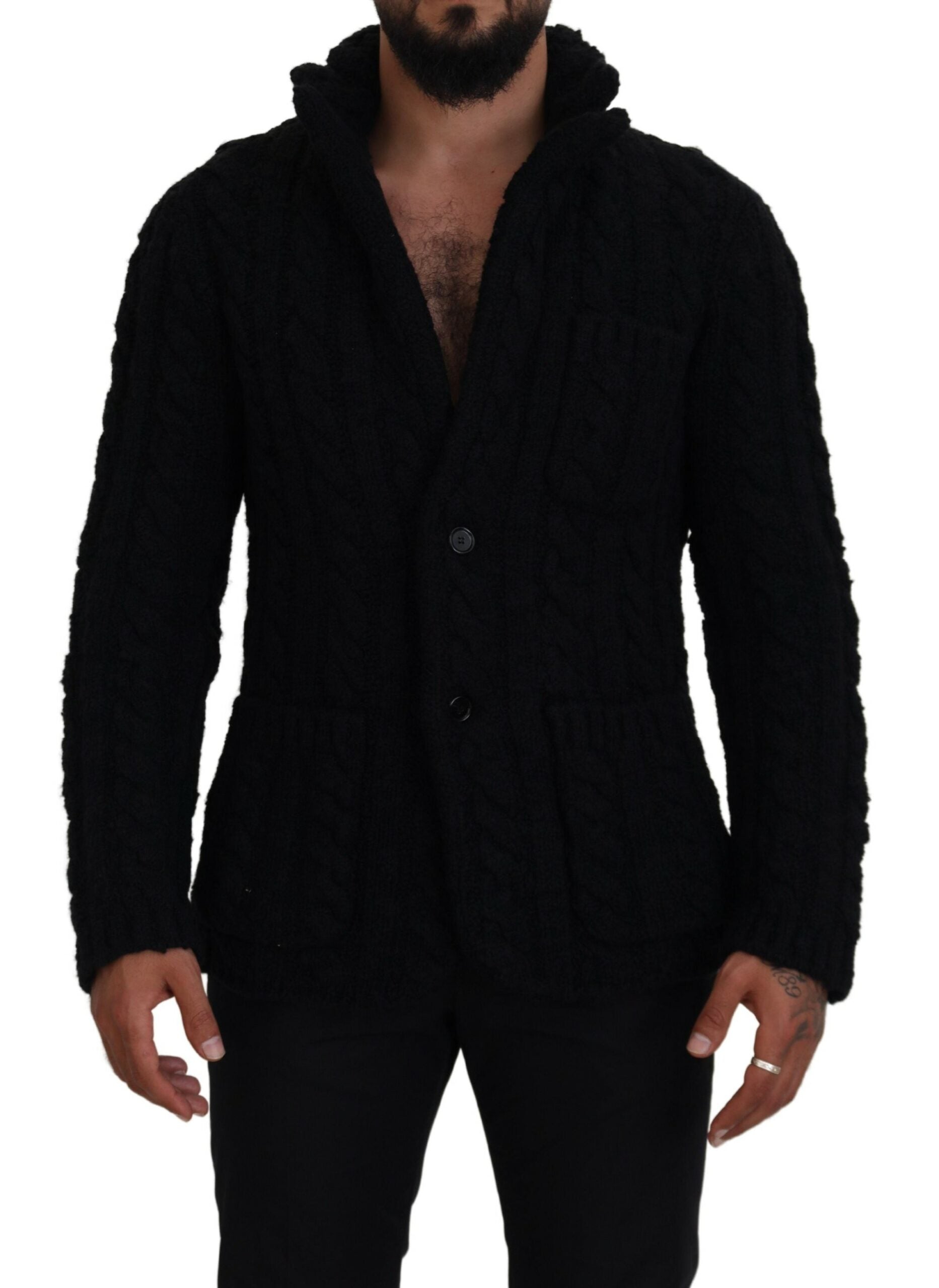 Dolce & Gabbana Elegant Black Wool-Cashmere Blend Men's Cardigan