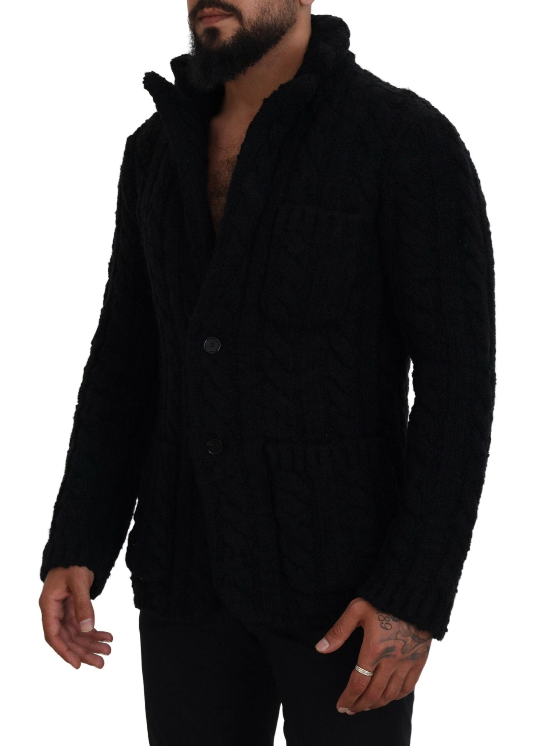 Dolce & Gabbana Elegant Black Wool-Cashmere Blend Men's Cardigan