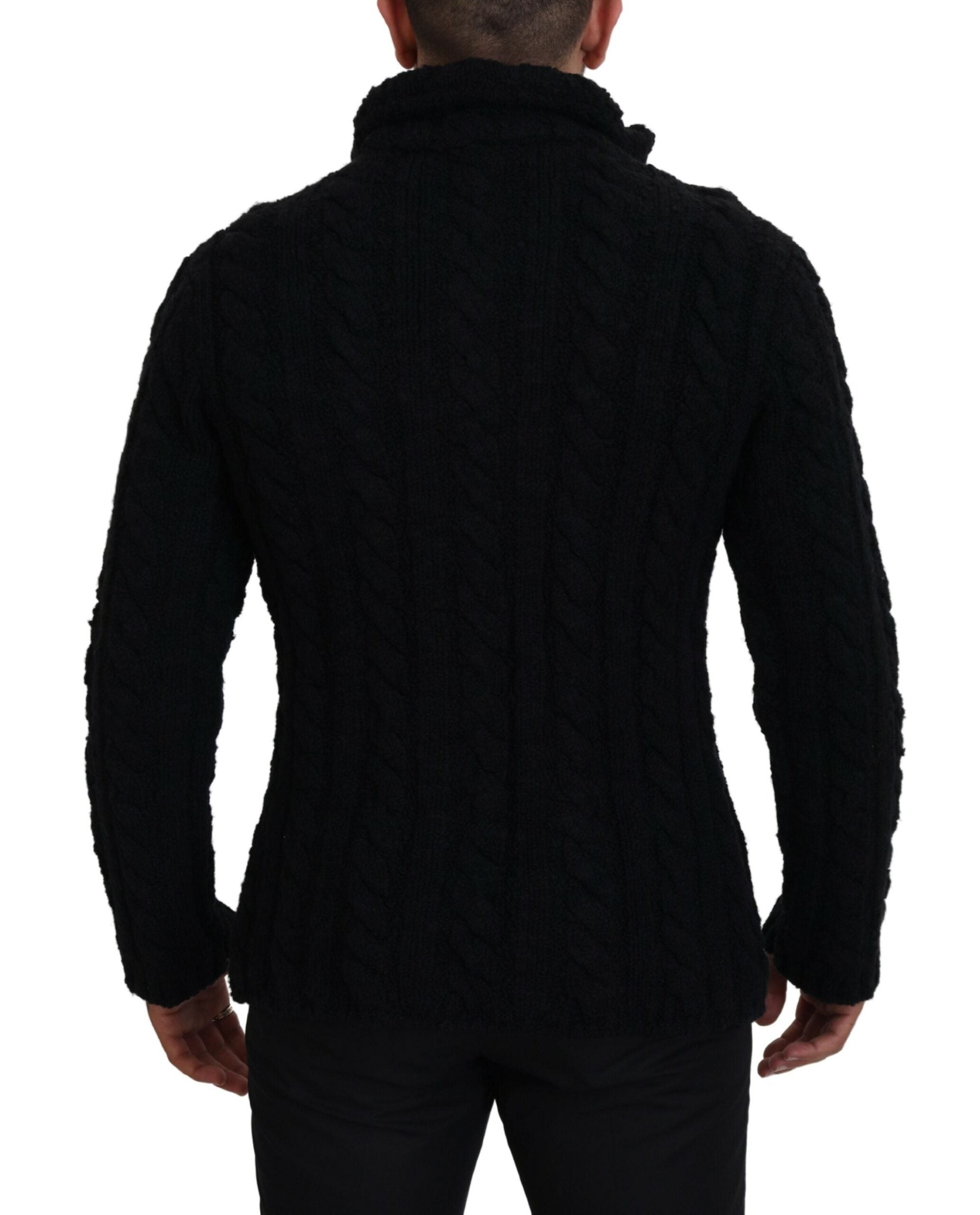 Dolce & Gabbana Elegant Black Wool-Cashmere Blend Men's Cardigan