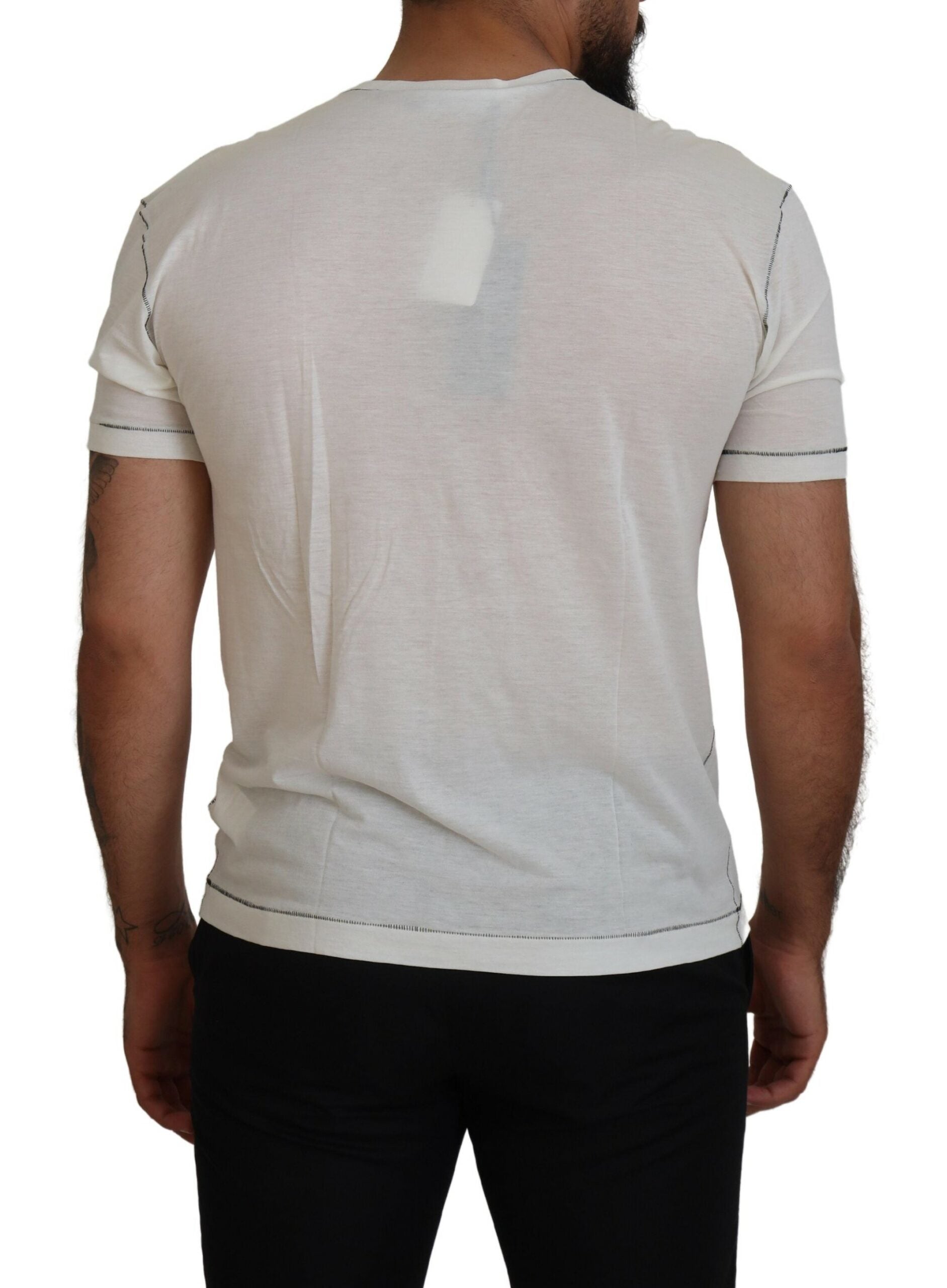Dolce & Gabbana White Printed Short Sleeves Men Men's T-shirt