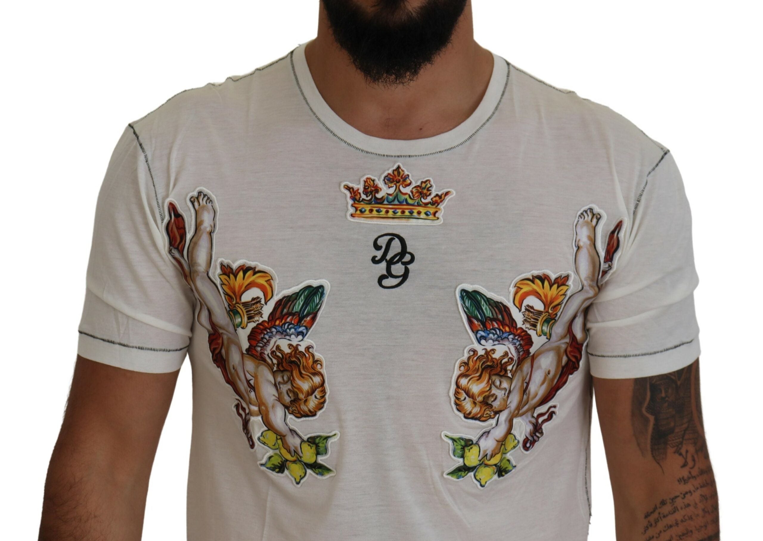 Dolce & Gabbana White Printed Short Sleeves Men Men's T-shirt