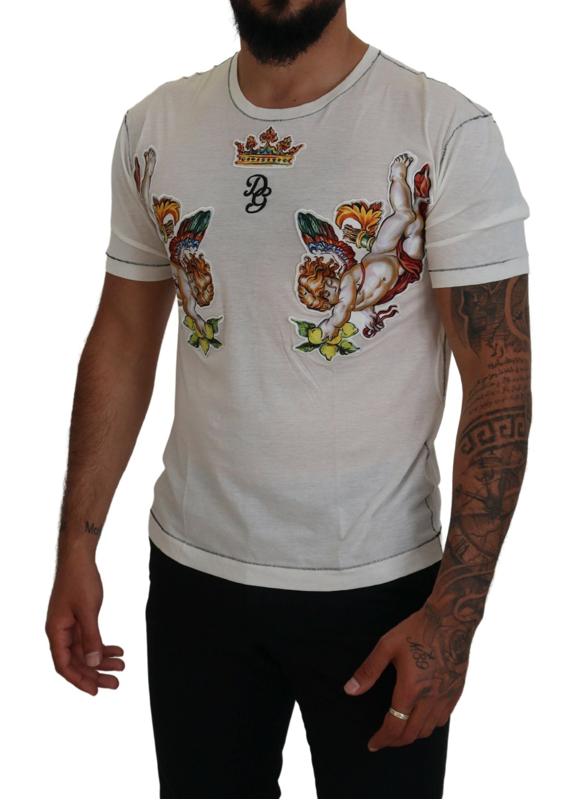 Dolce & Gabbana White Printed Short Sleeves Men Men's T-shirt