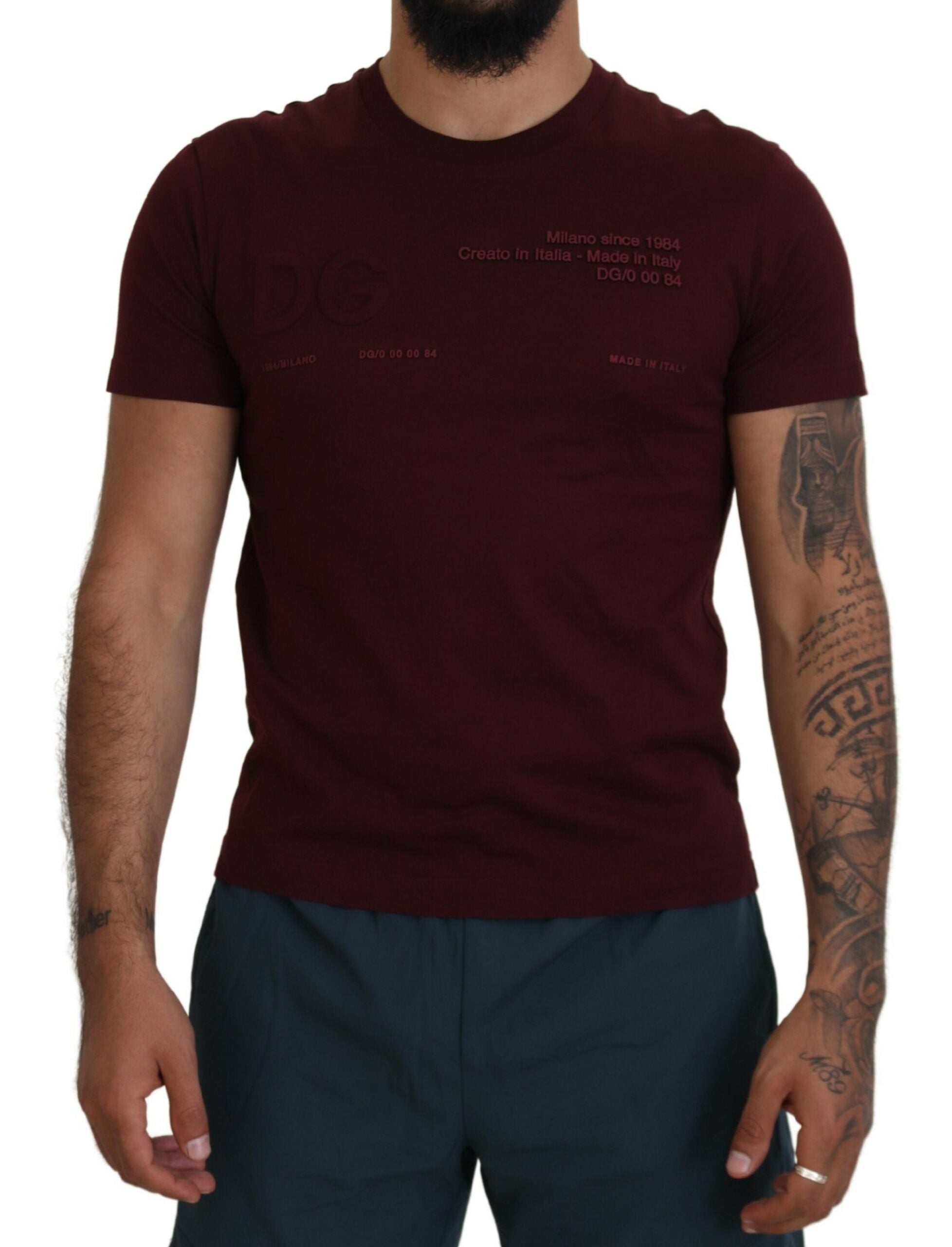Dolce & Gabbana Maroon Printed Short Sleeves Men Men's T-shirt