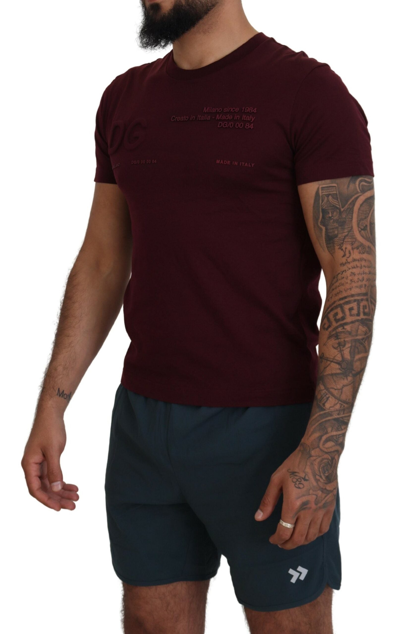 Dolce & Gabbana Maroon Printed Short Sleeves Men Men's T-shirt