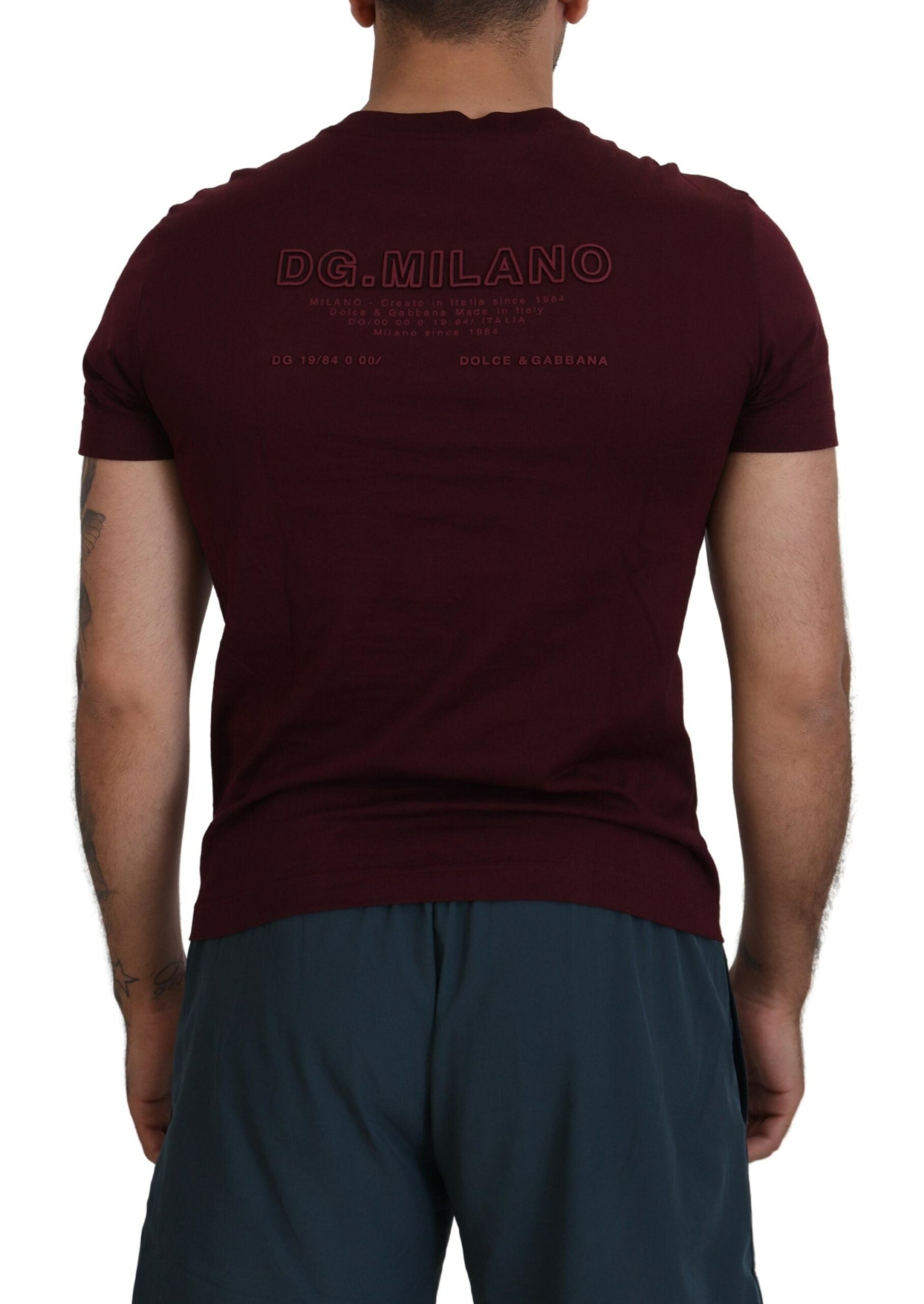 Dolce & Gabbana Maroon Printed Short Sleeves Men Men's T-shirt