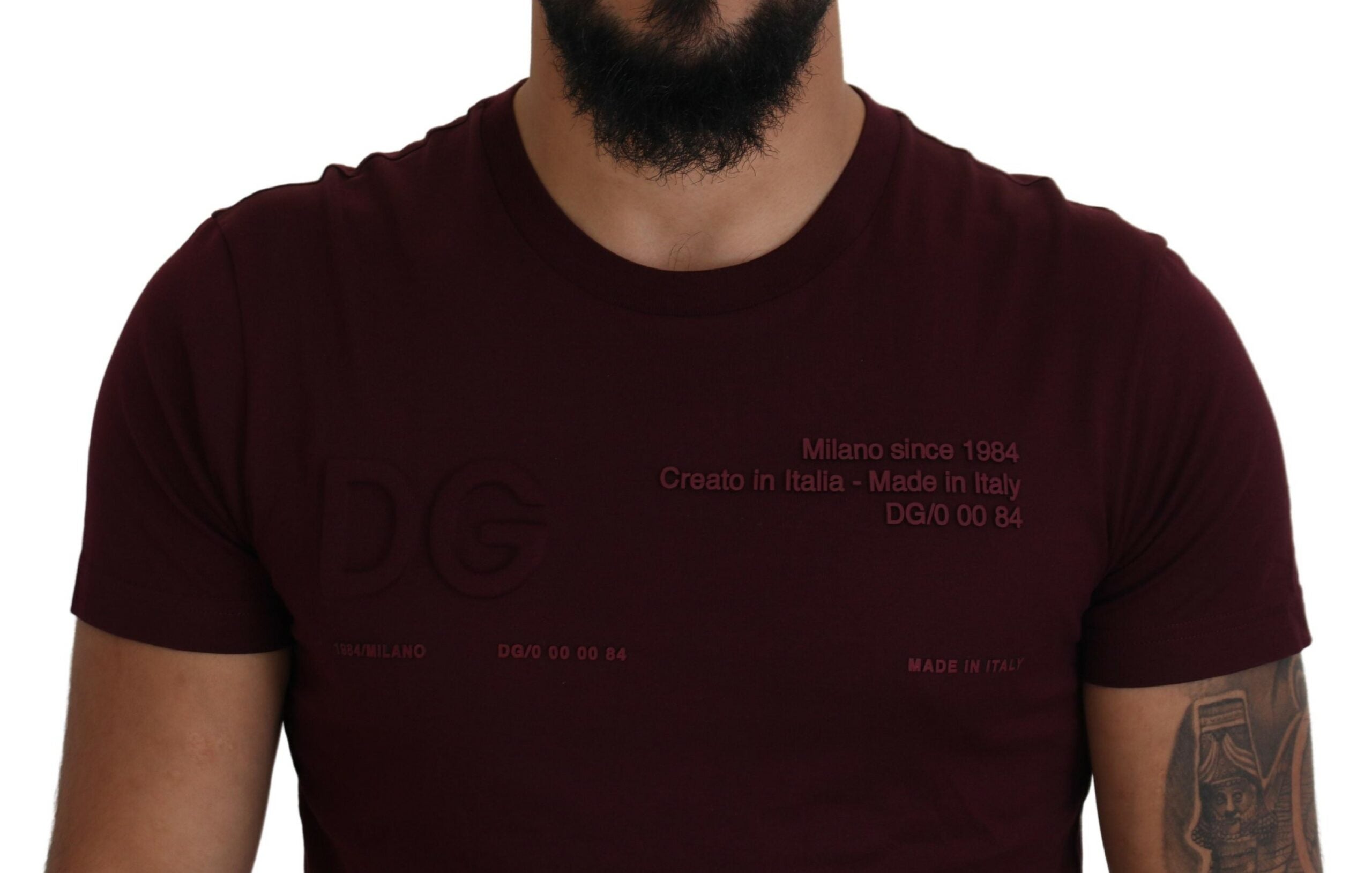 Dolce & Gabbana Maroon Printed Short Sleeves Men Men's T-shirt