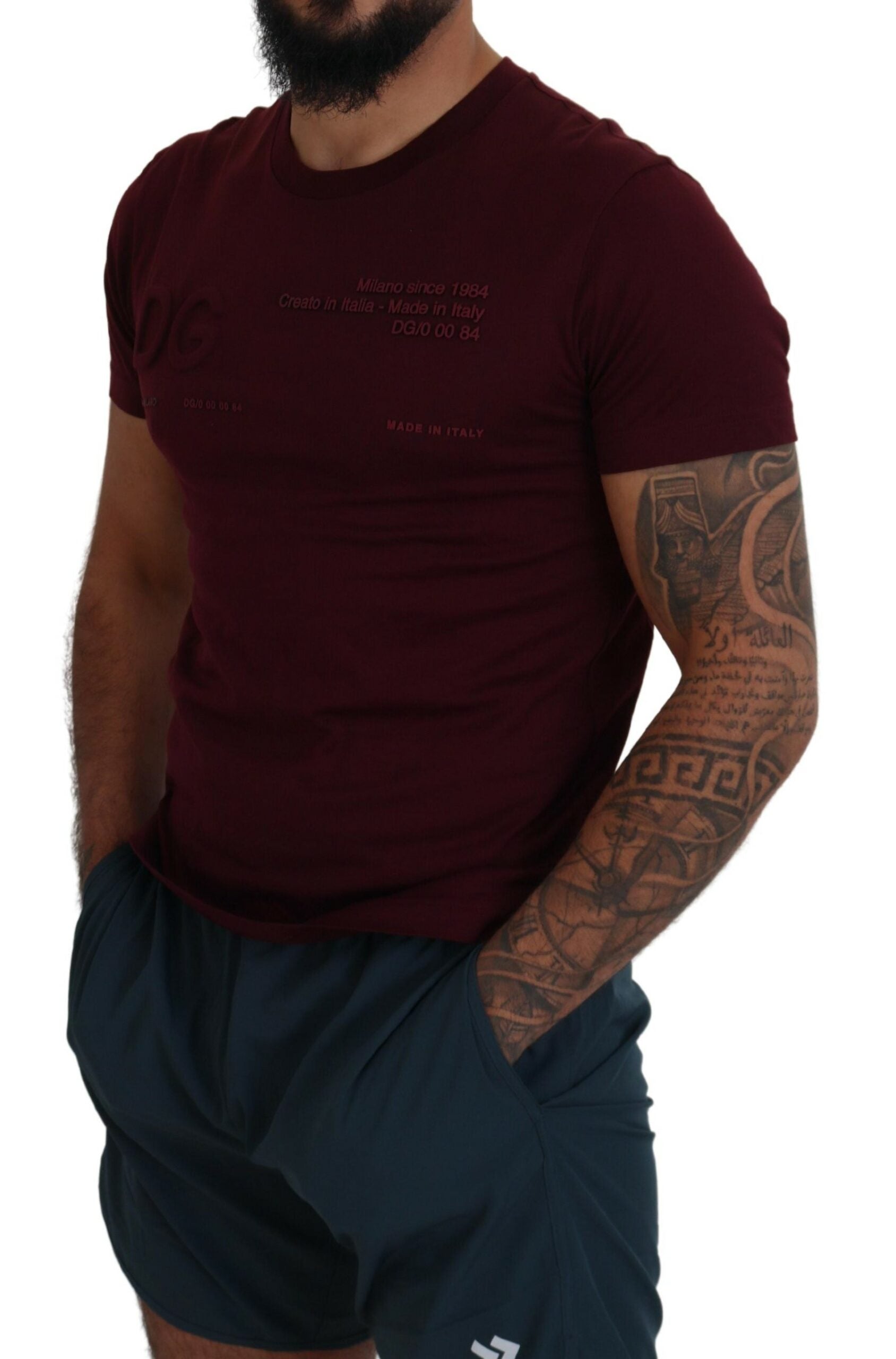 Dolce & Gabbana Maroon Printed Short Sleeves Men Men's T-shirt