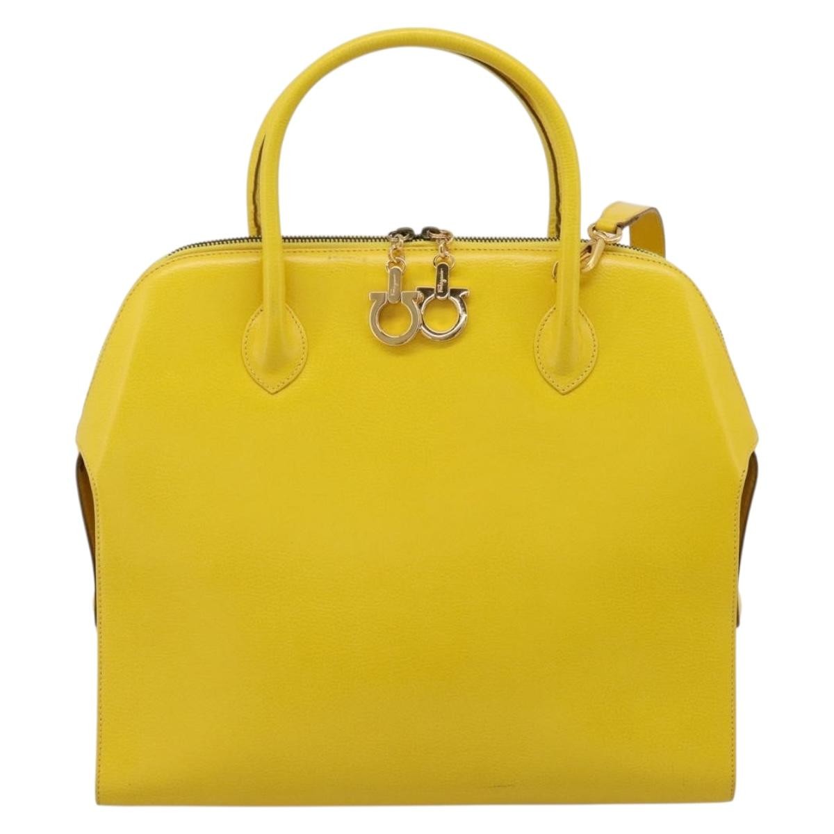 Salvatore Ferragamo Gancini Leather Yellow Leather Handbag (Pre-Owned)