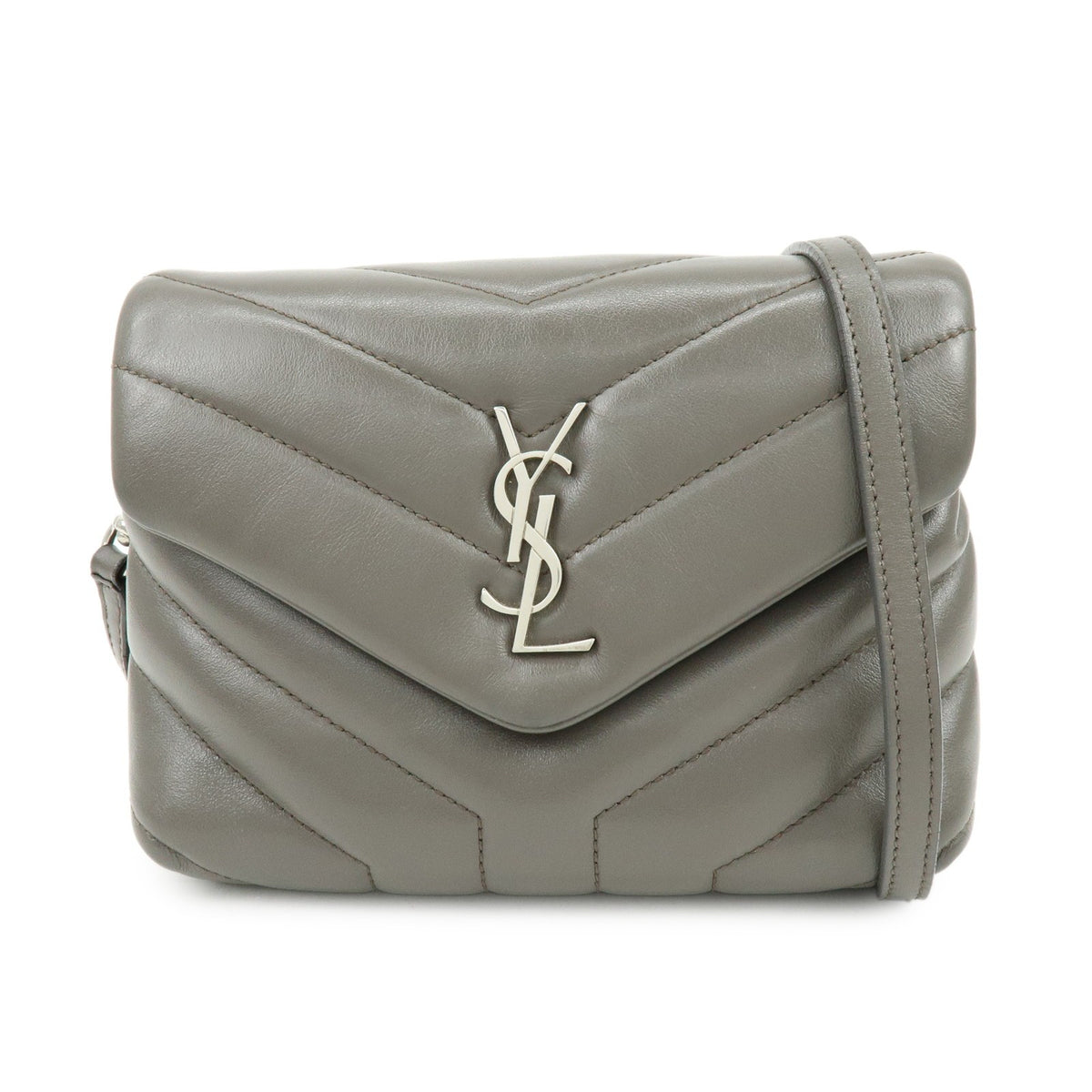 Saint Laurent Loulou Matelasse Chevron Leather Gray Leather Shoulder Bag Bag (Pre-Owned)