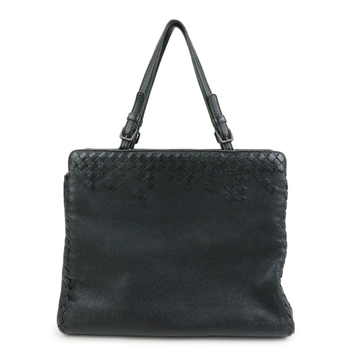 Bottega Veneta A-Shape Leather With Intrecciato Detail Black Leather Tote Bag Bag (Pre-Owned)