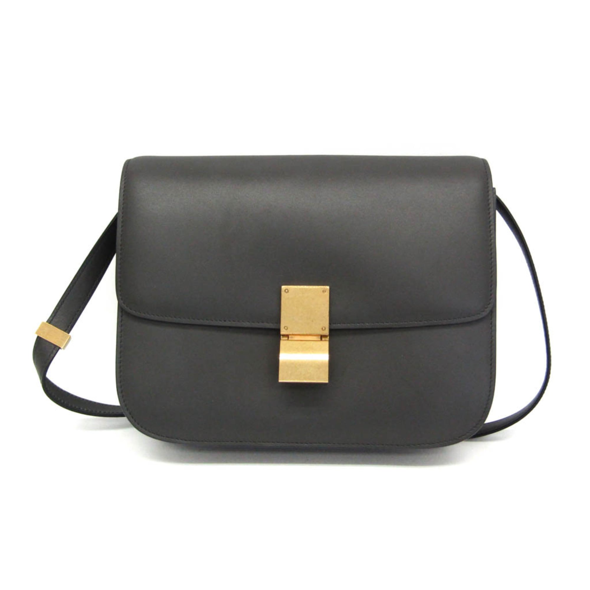 Celine Classic Box Smooth Leather Gray Leather Handbag (Pre-Owned)