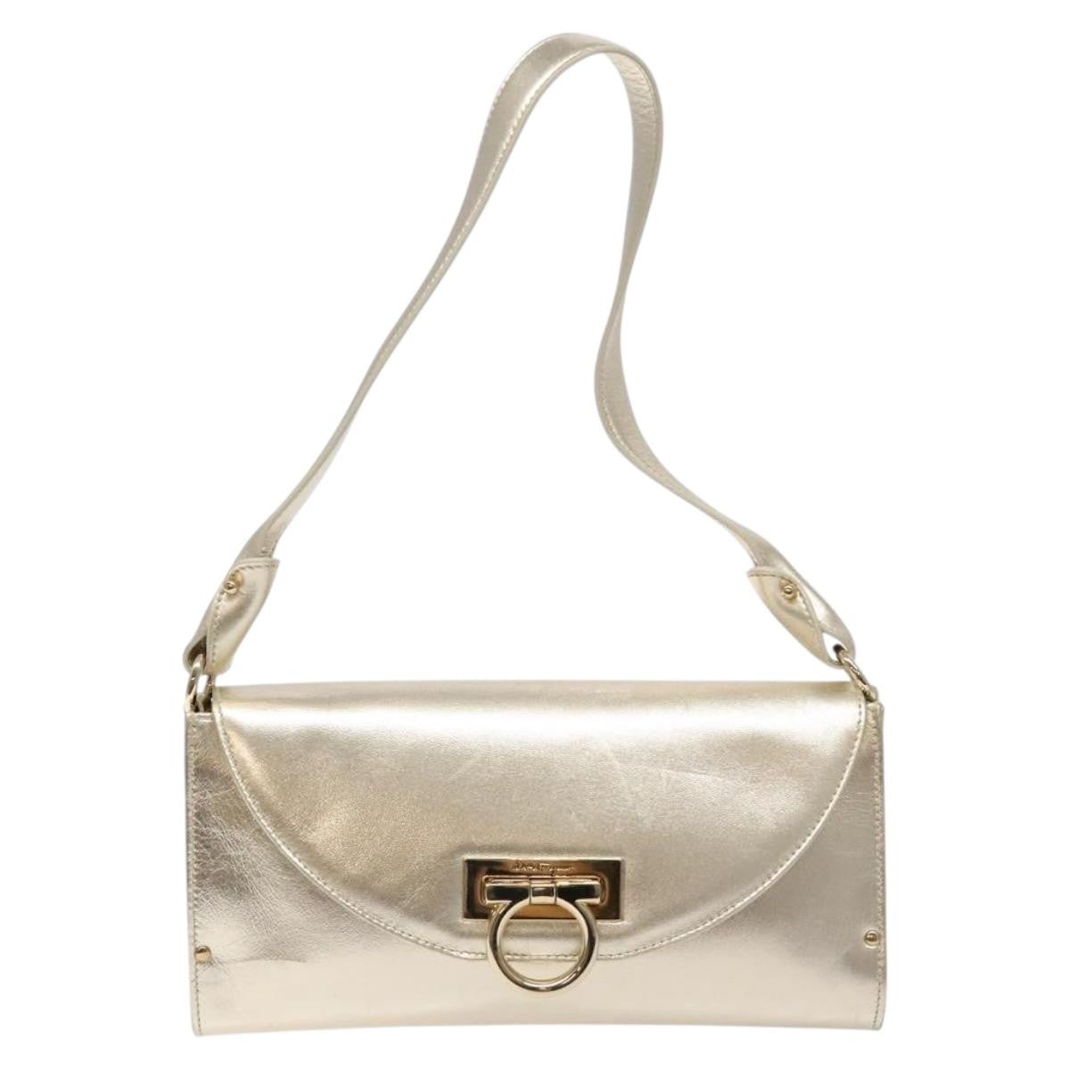 Salvatore Ferragamo Gancini Leather Gold Leather Shoulder Bag Bag (Pre-Owned)
