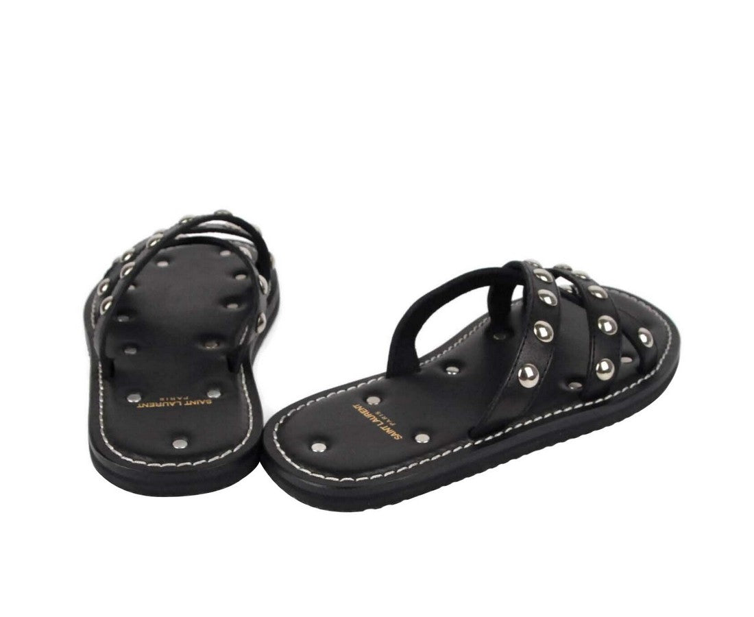 Saint Laurent Men's Black Leather Sandal With Silver Studs (39 EU / 6 US)