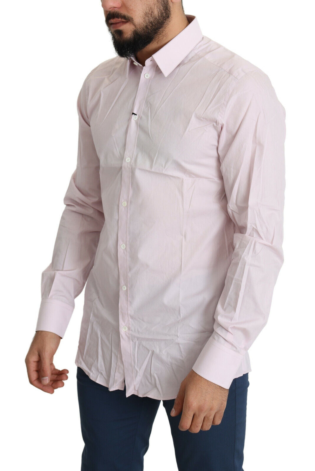 Dolce & Gabbana Light Pink Cotton Formal GOLD Dress Men's Shirt (Pre-Owned)