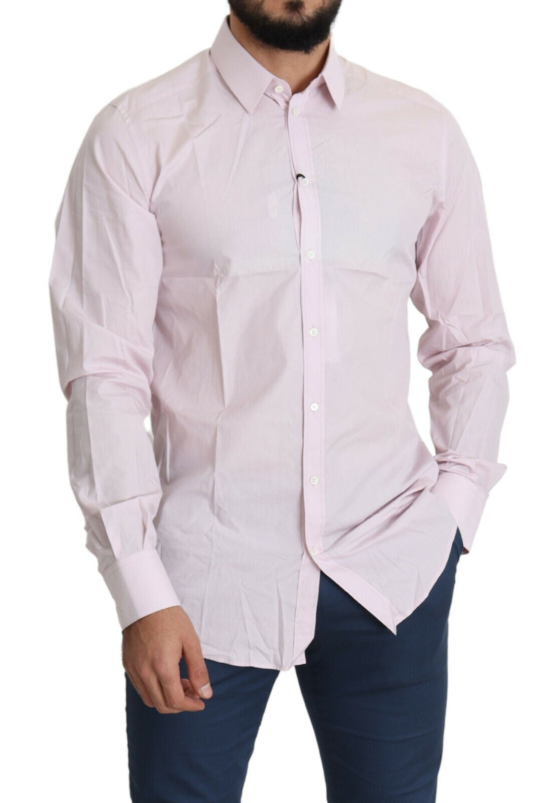 Dolce & Gabbana Light Pink Cotton Formal GOLD Dress Men's Shirt (Pre-Owned)
