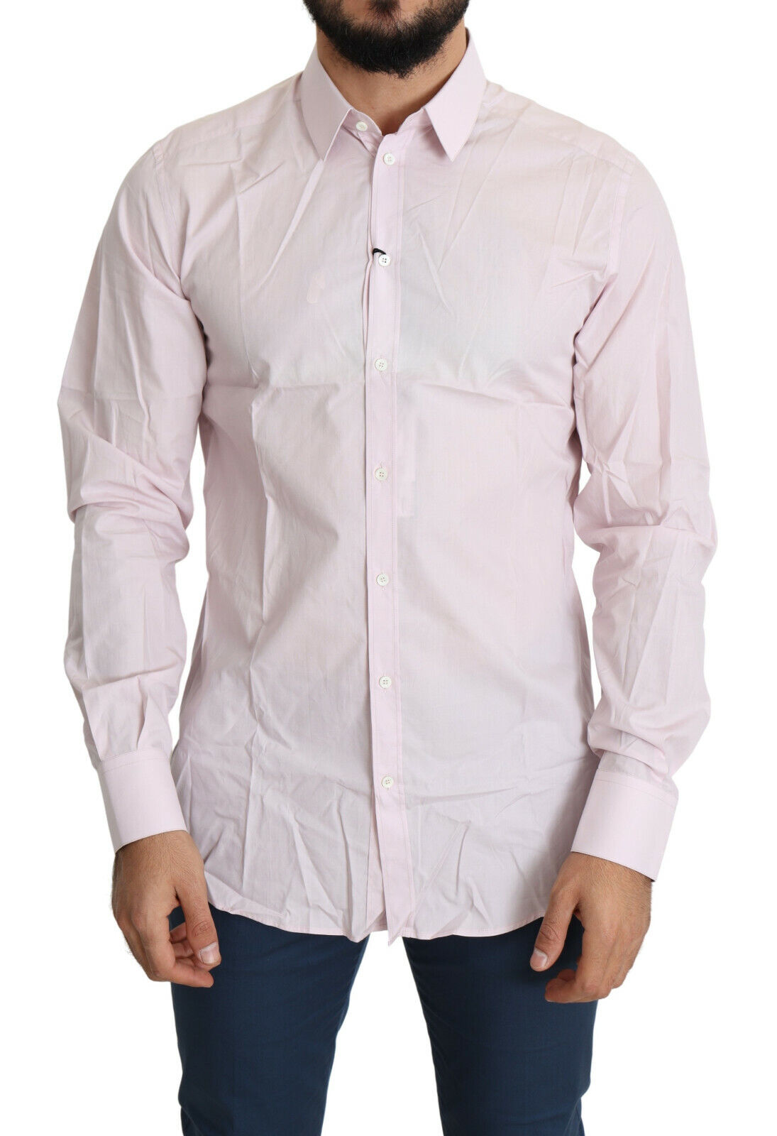 Dolce & Gabbana Light Pink Cotton Formal GOLD Dress Men's Shirt (Pre-Owned)