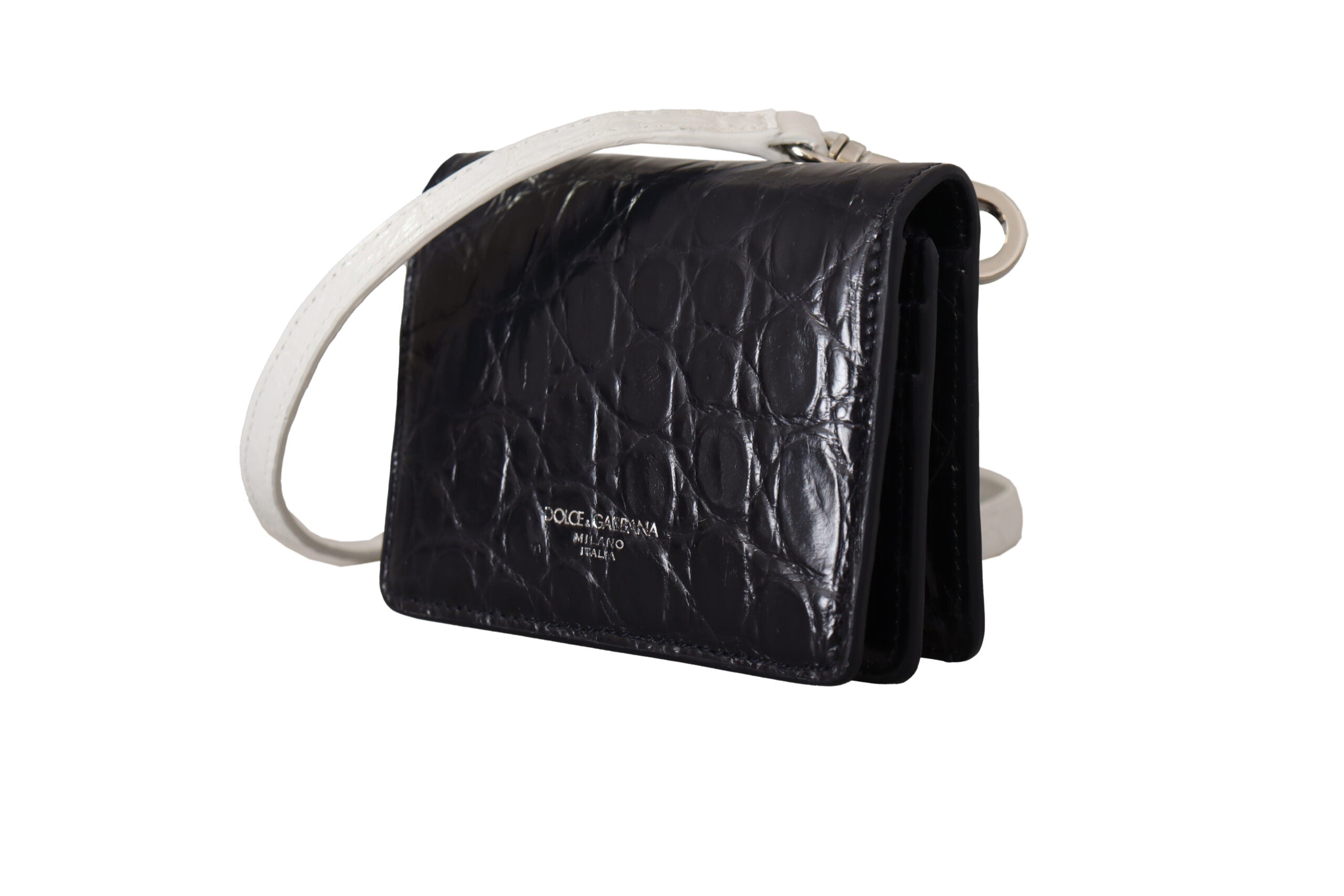 Dolce & Gabbana Blue White Caiman Leather Strap Card Holder Men's Wallet
