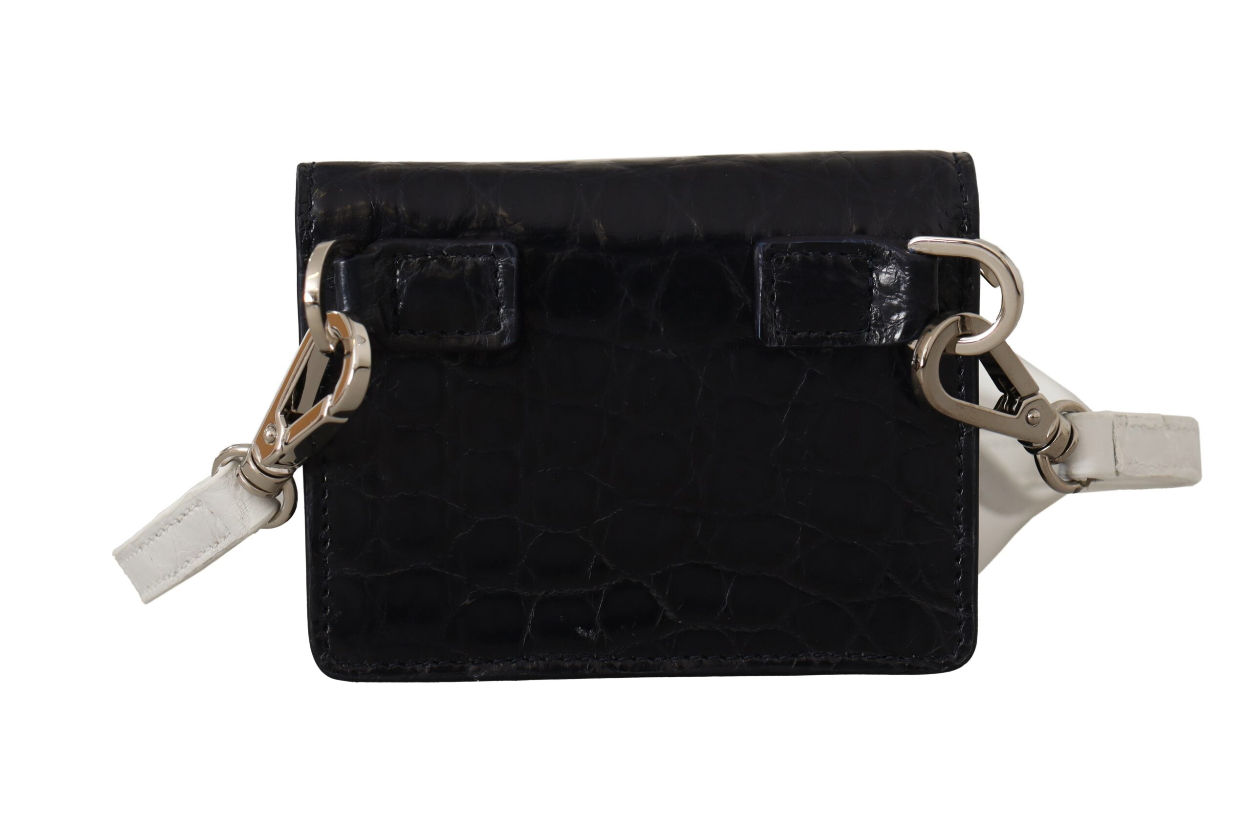 Dolce & Gabbana Blue White Caiman Leather Strap Card Holder Men's Wallet
