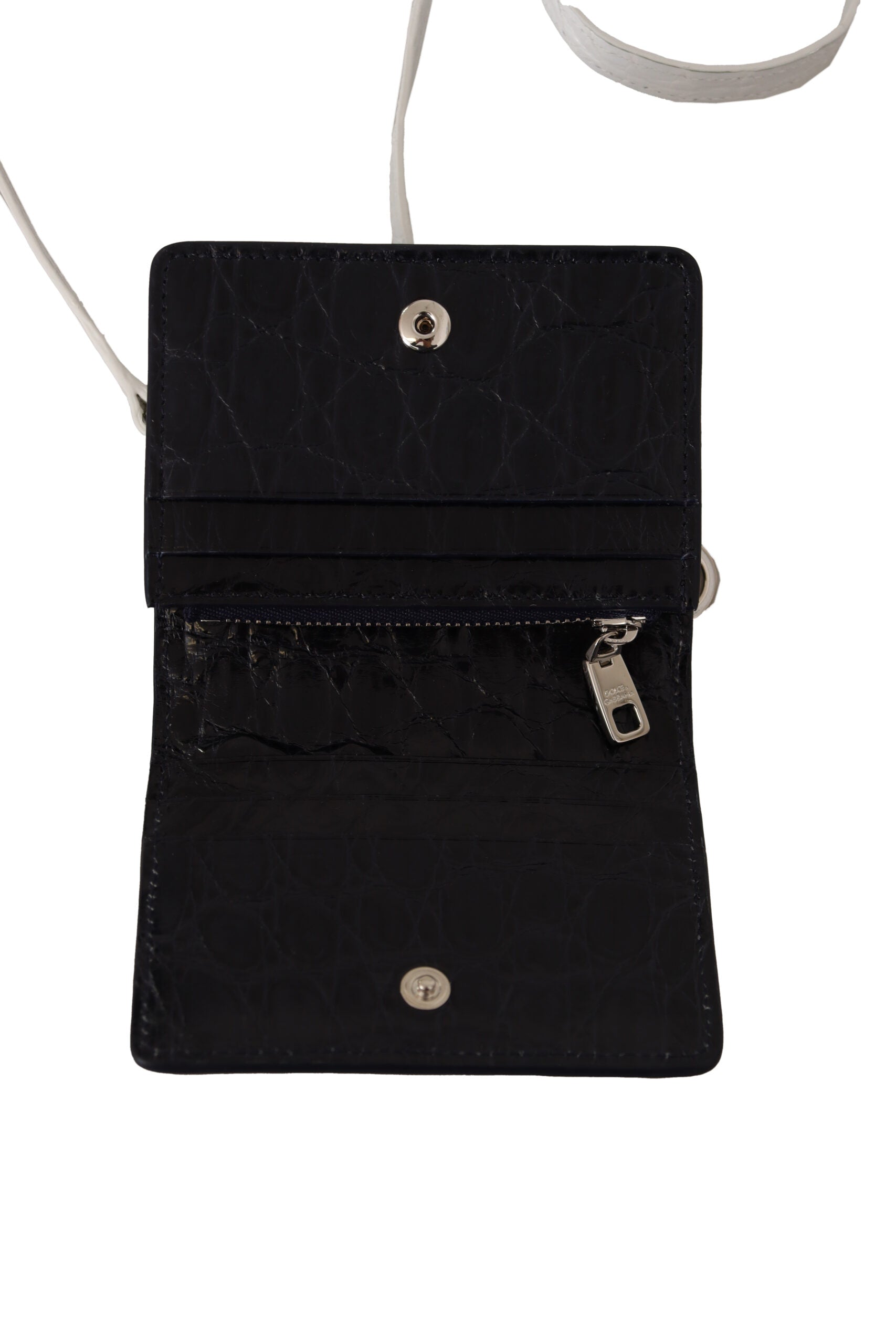 Dolce & Gabbana Blue White Caiman Leather Strap Card Holder Men's Wallet